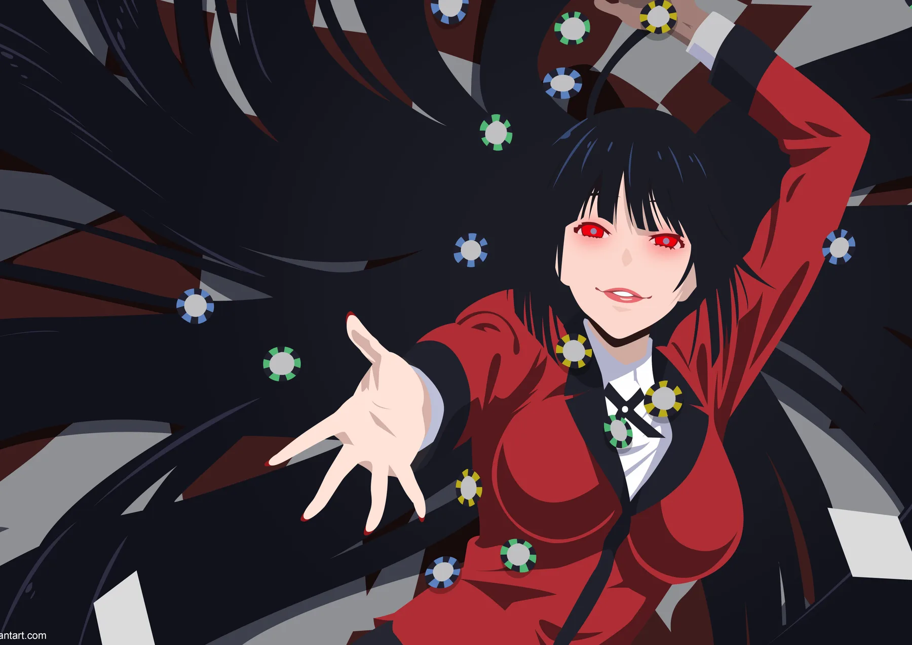 Yumeko Jabami Cayendo con Fichas de Casino