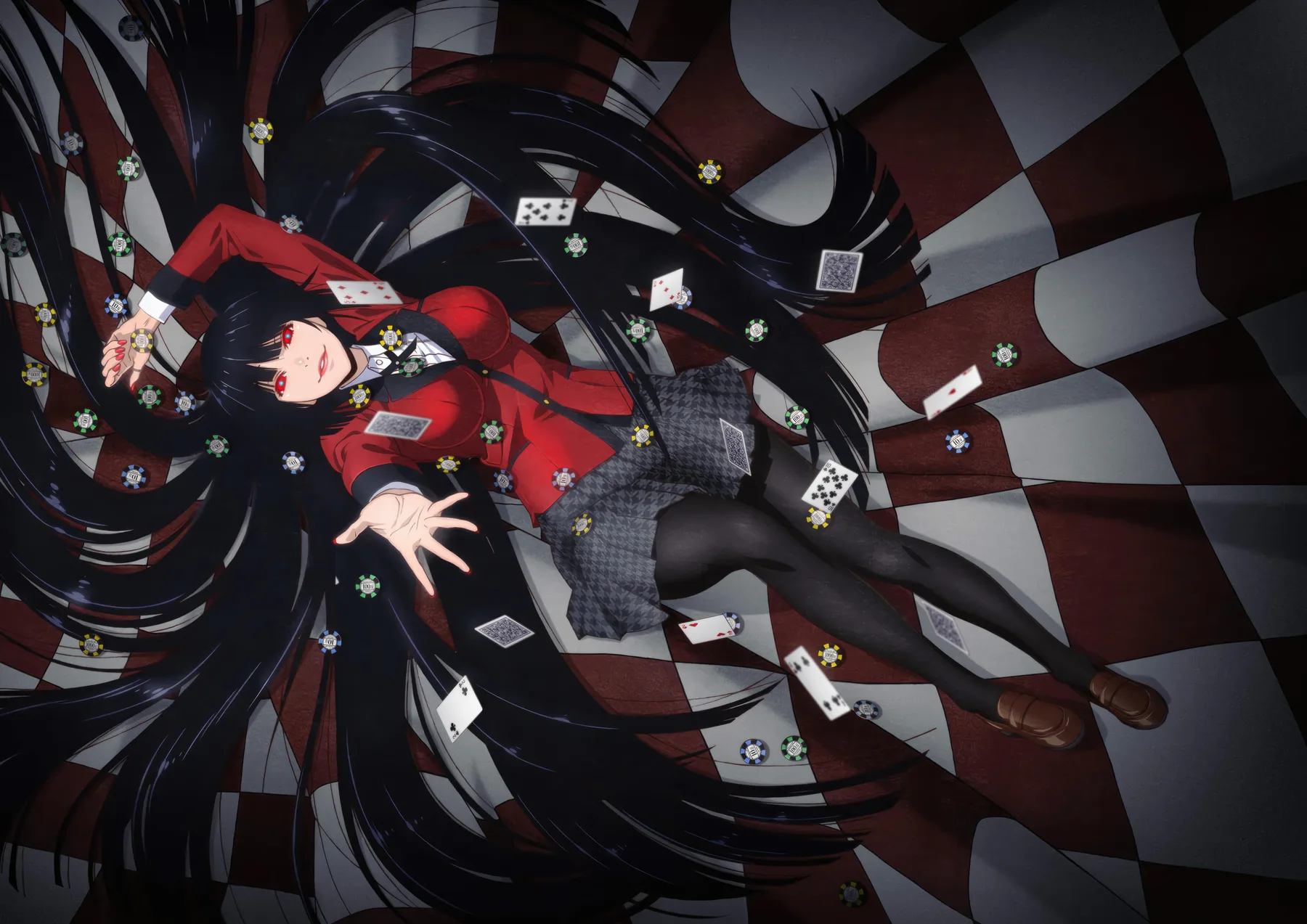 Yumeko Jabami Cayendo entre Cartas y Fichas