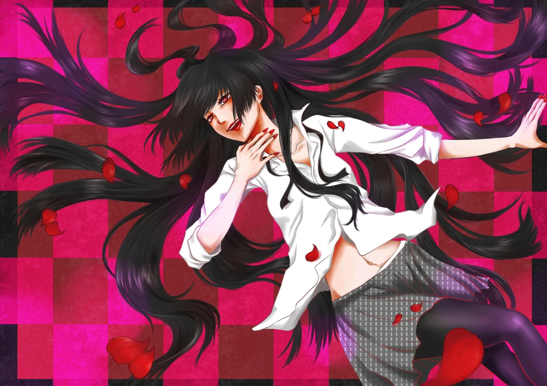 Yumeko Jabami Cayendo entre Petalos Rojos