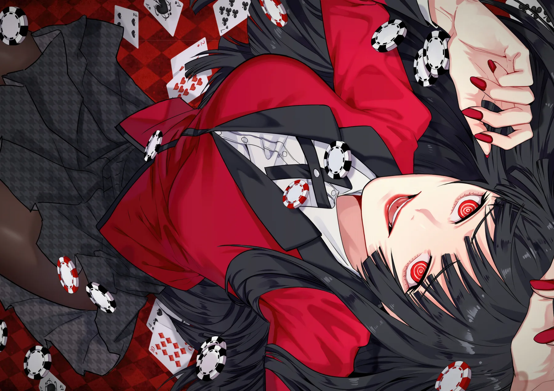 Yumeko Jabami Ojos en Espiral entre Cartas