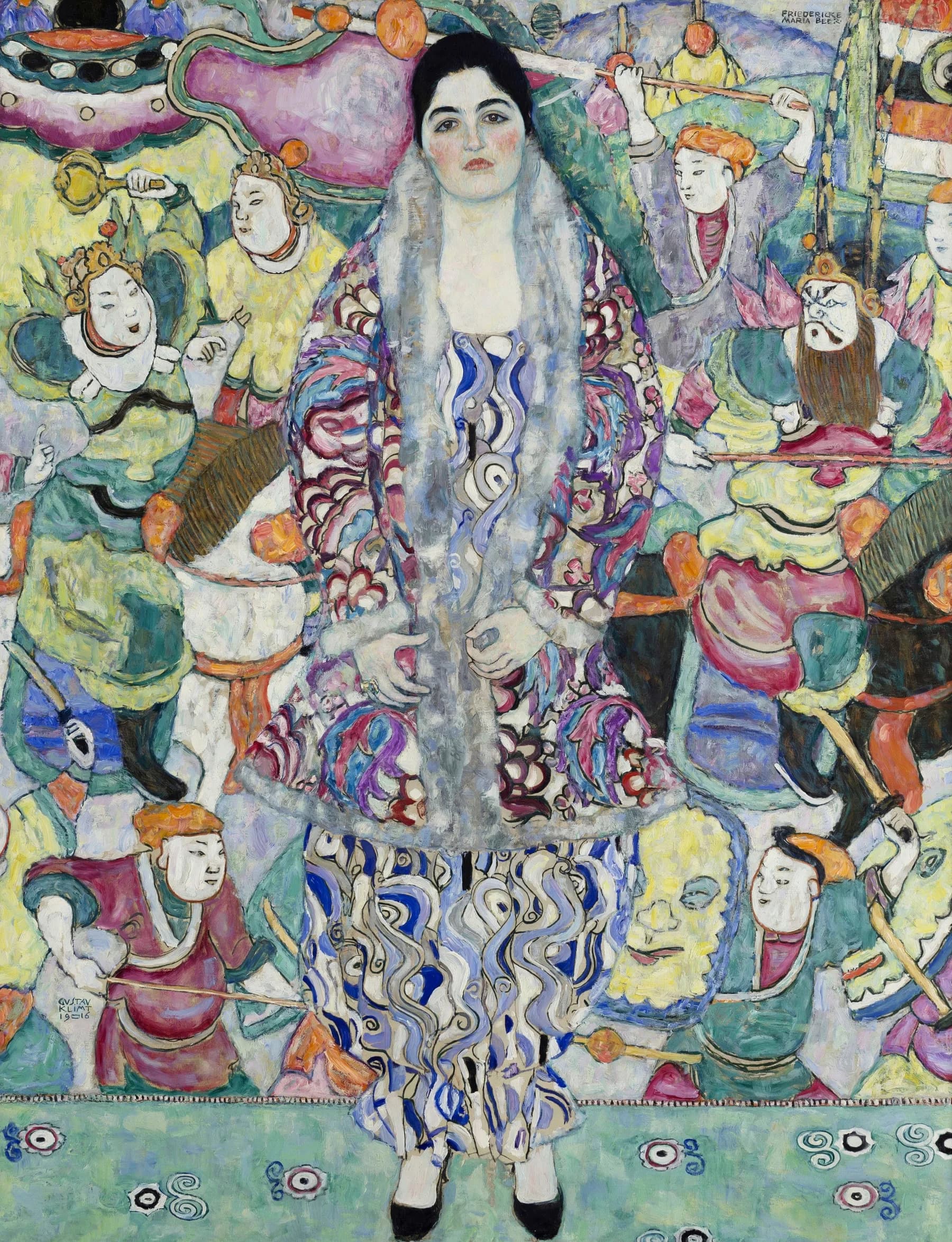 Retrato de Dama con Vestido Estampado - Gustav Klimt