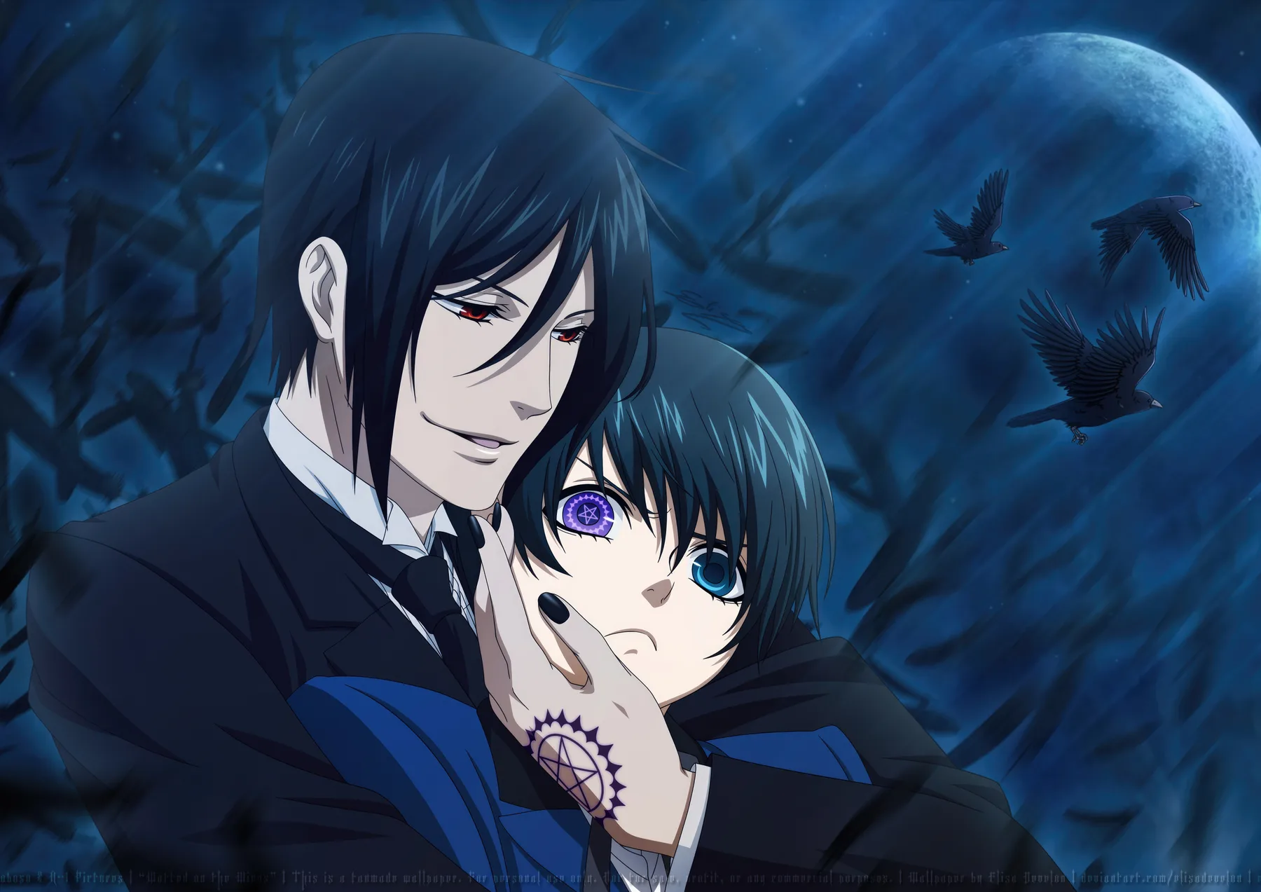Sebastian Michaelis y Ciel Phantomhive bajo la Luna