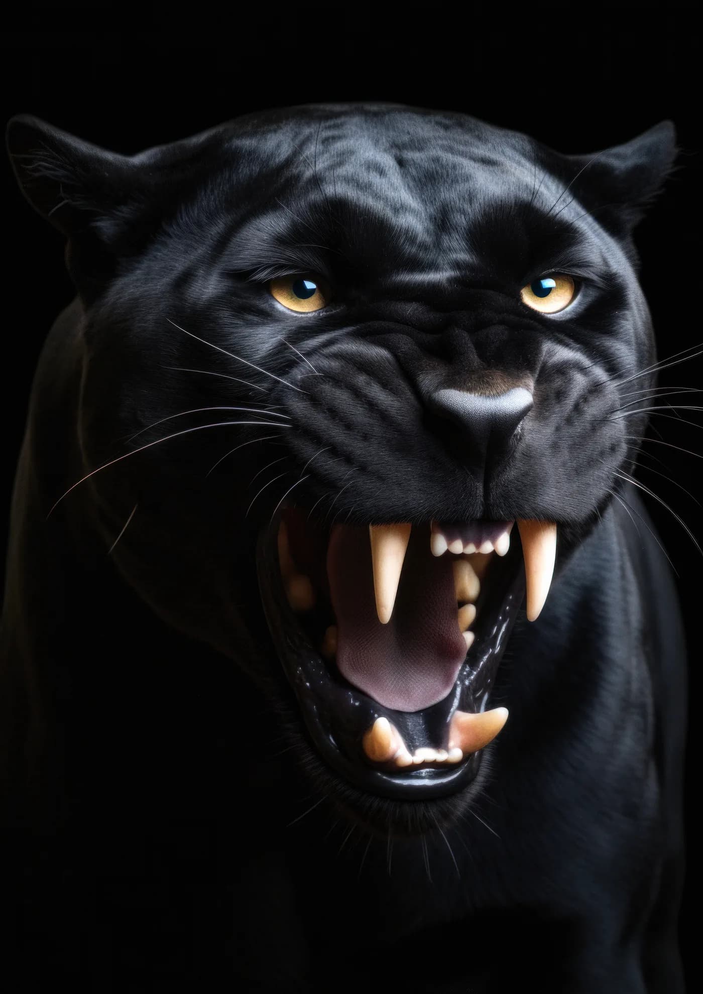 Pantera Negra Rugiendo con Colmillos