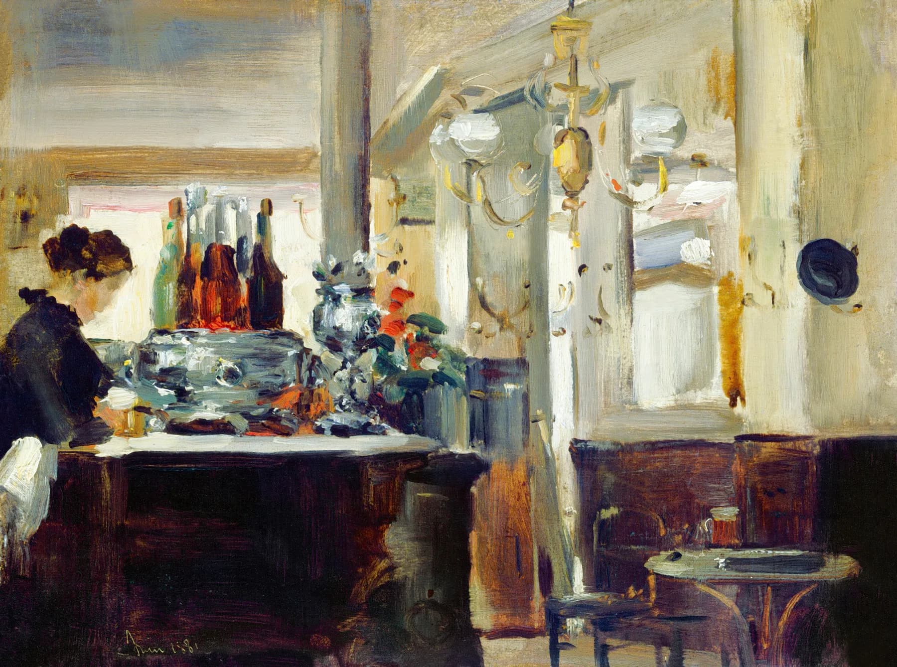 Bodegon con Botellas y Flores - Manet