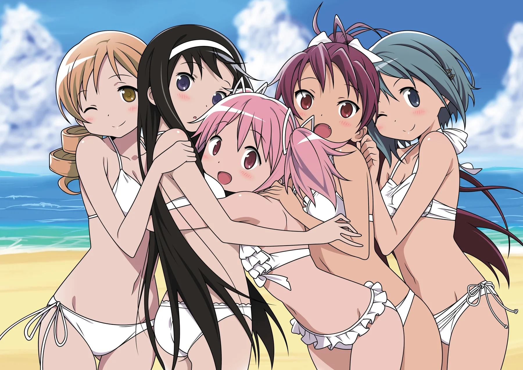Puella Magi Madoka Magica Grupo en la Playa