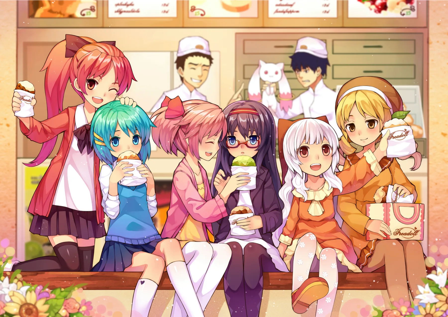 Madoka Magica Grupo Chibi en Cafeteria