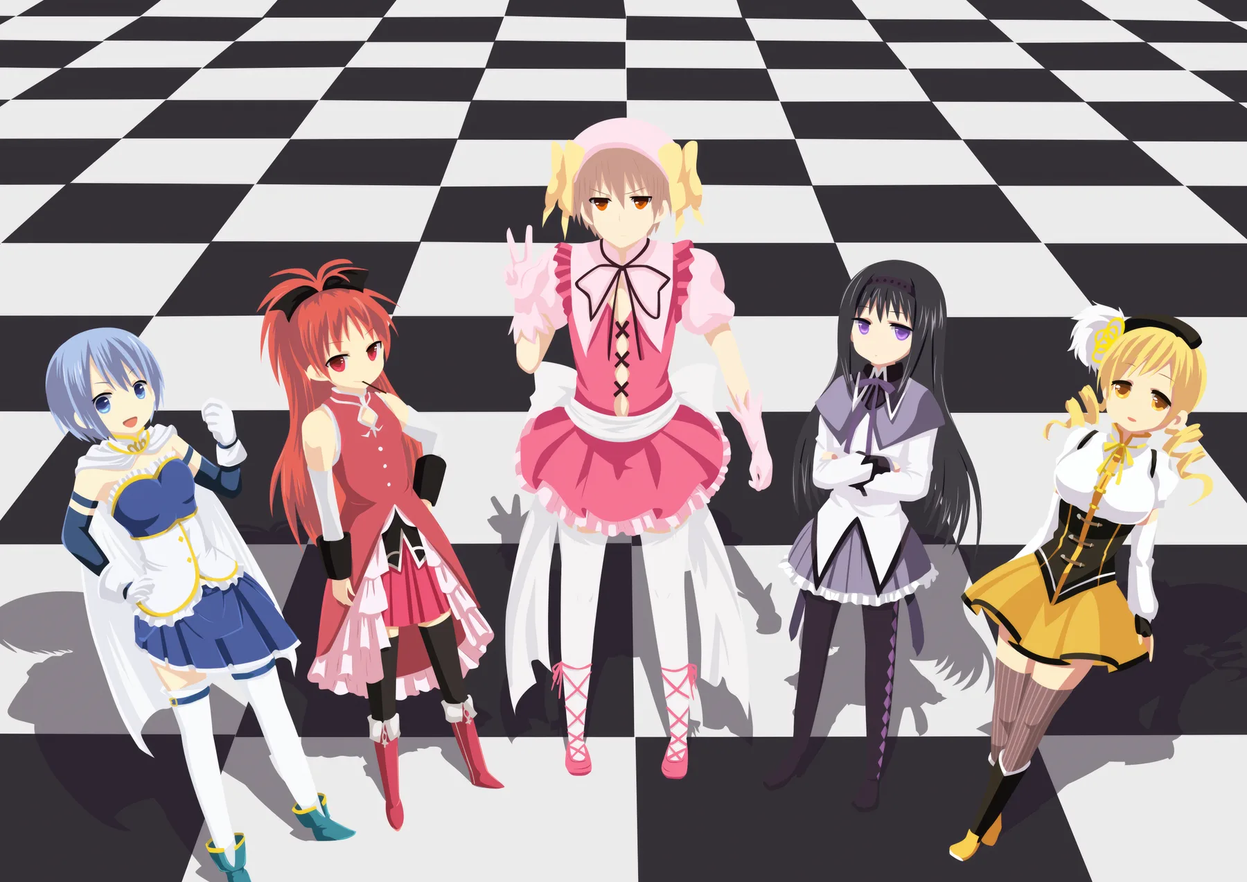 Puella Magi Madoka Magica Grupo de Pie Piso Ajedrez