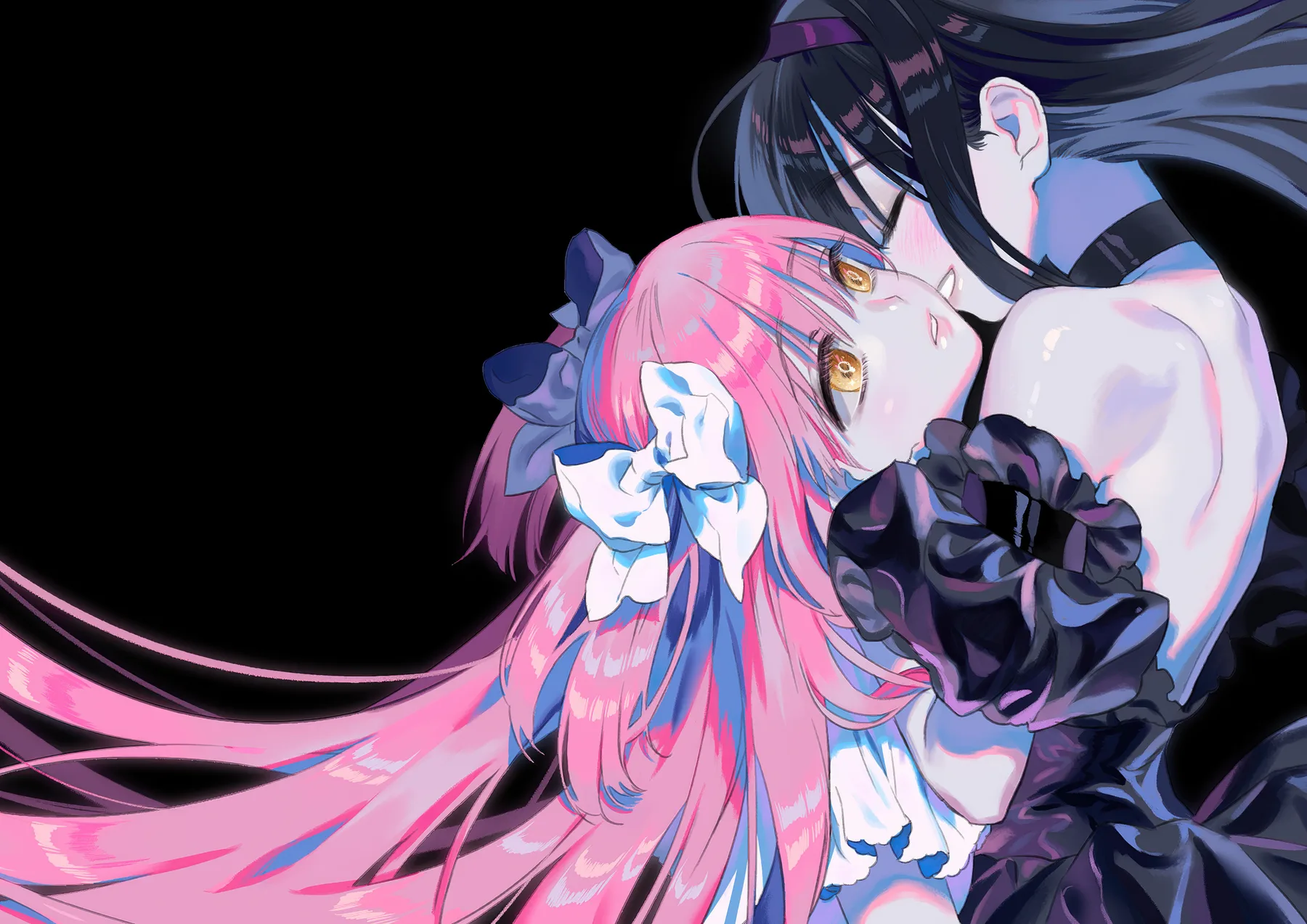 Madoka Kaname y Homura Akemi Abrazo Primer Plano