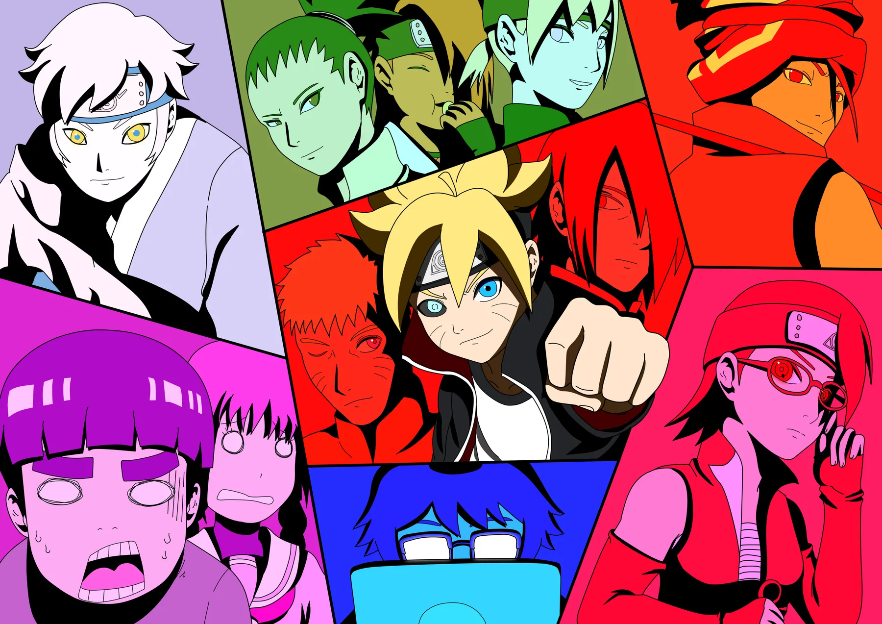 Boruto Personajes Collage Multicolor