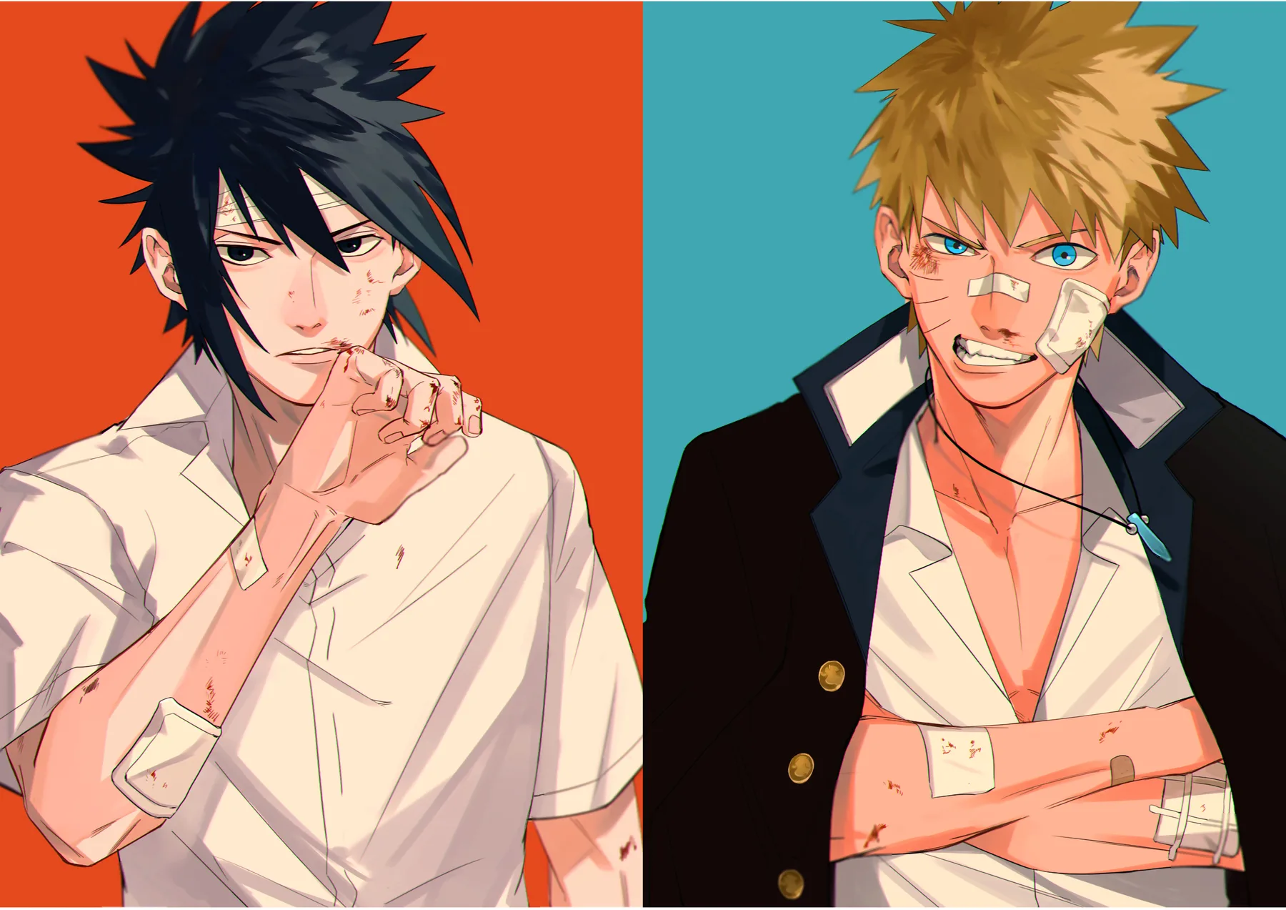Sasuke y Naruto Retrato Heridos