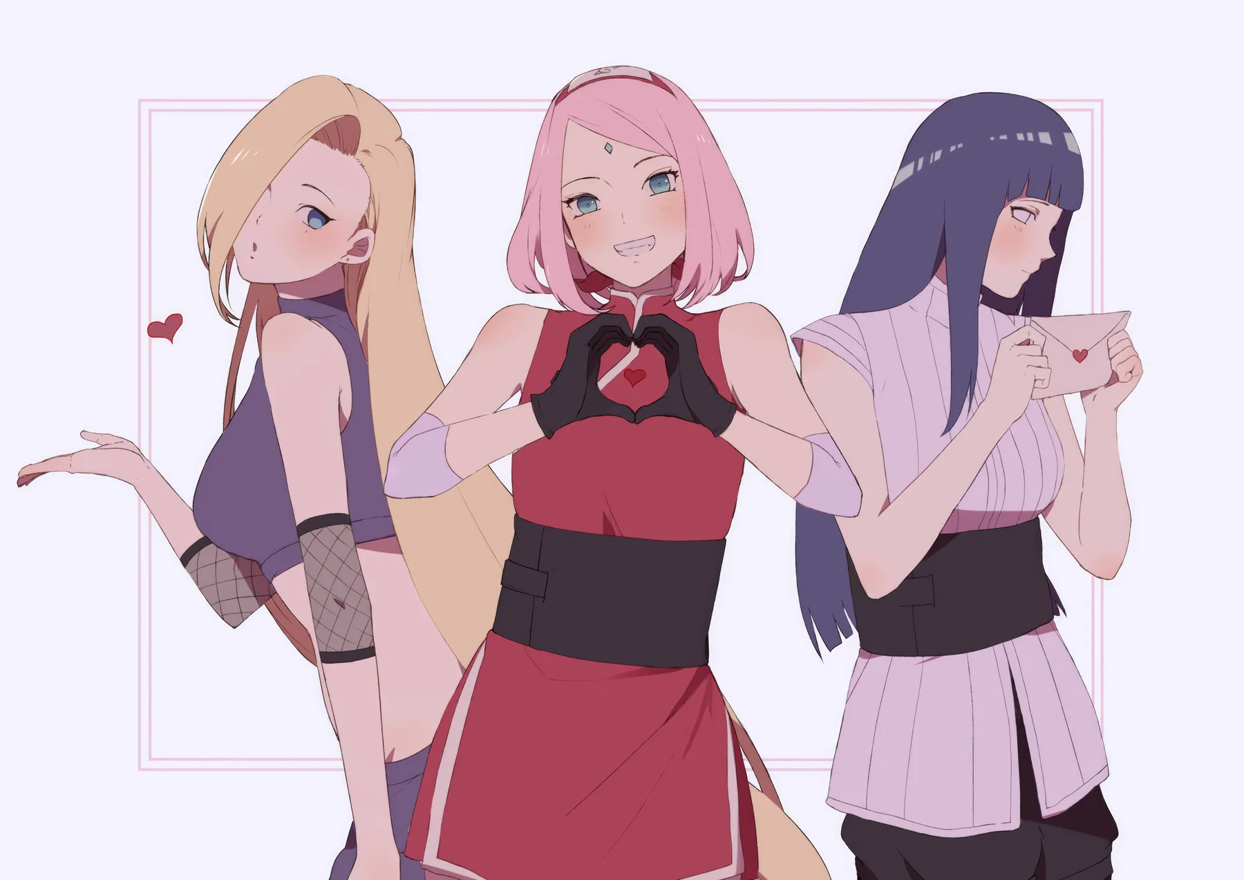 Ino Sakura y Hinata Corazones