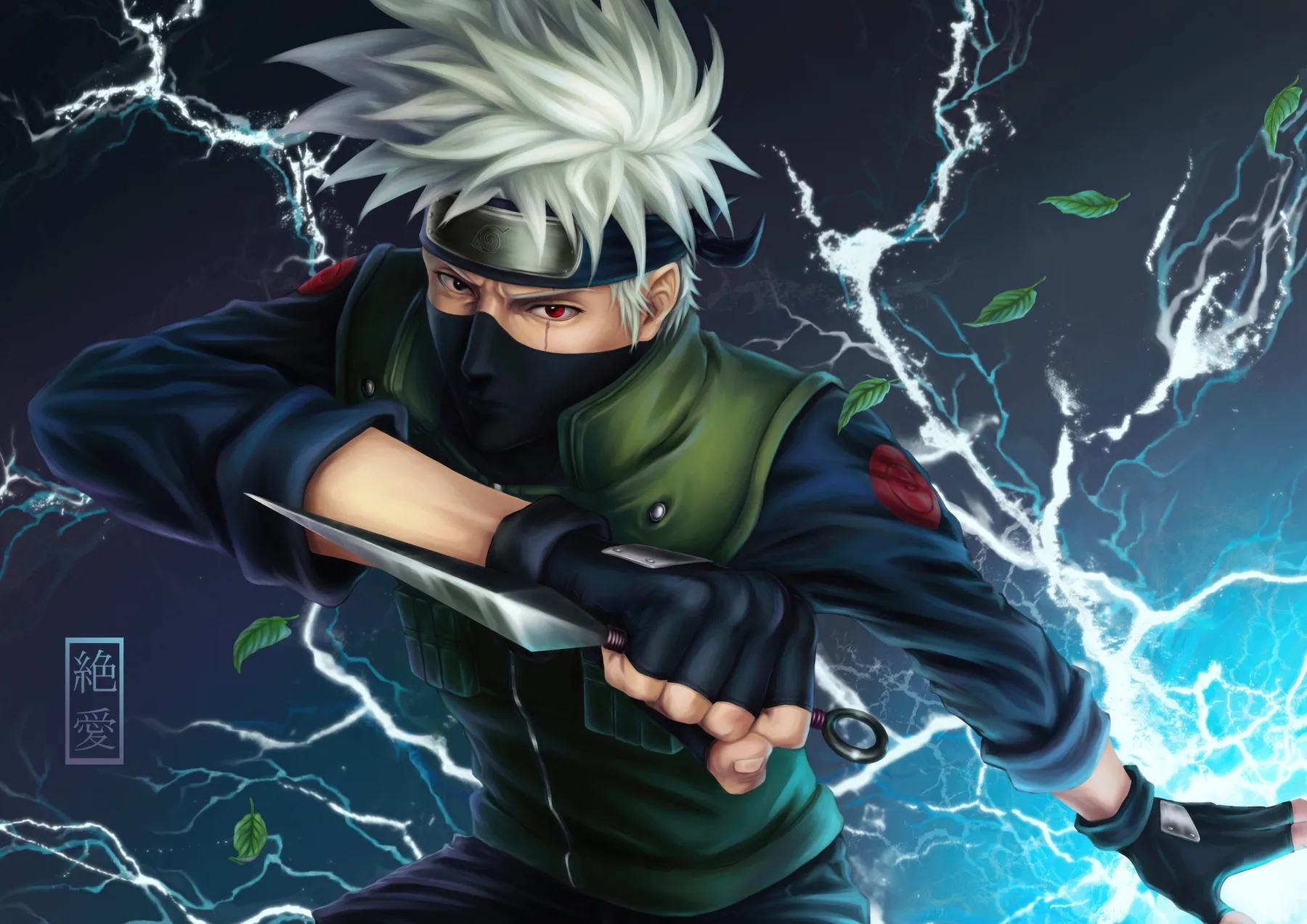 Kakashi Hatake Chidori Relámpago y Hojas