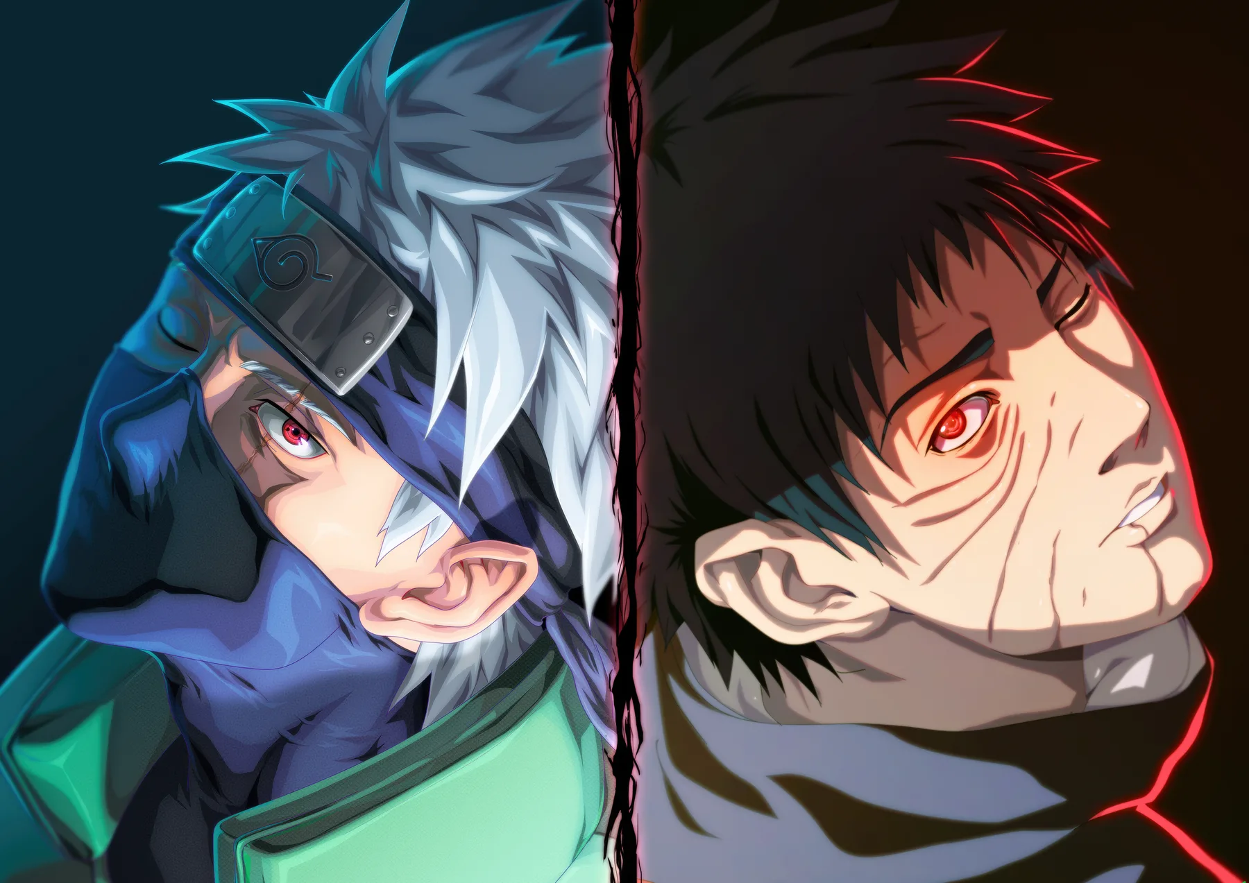 Kakashi y Obito Rostro Dividido Rivalidad
