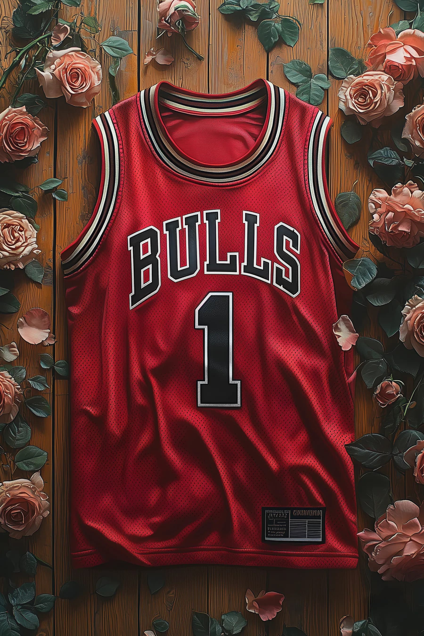 Camiseta Bulls 1 Roja con Rosas Rosadas