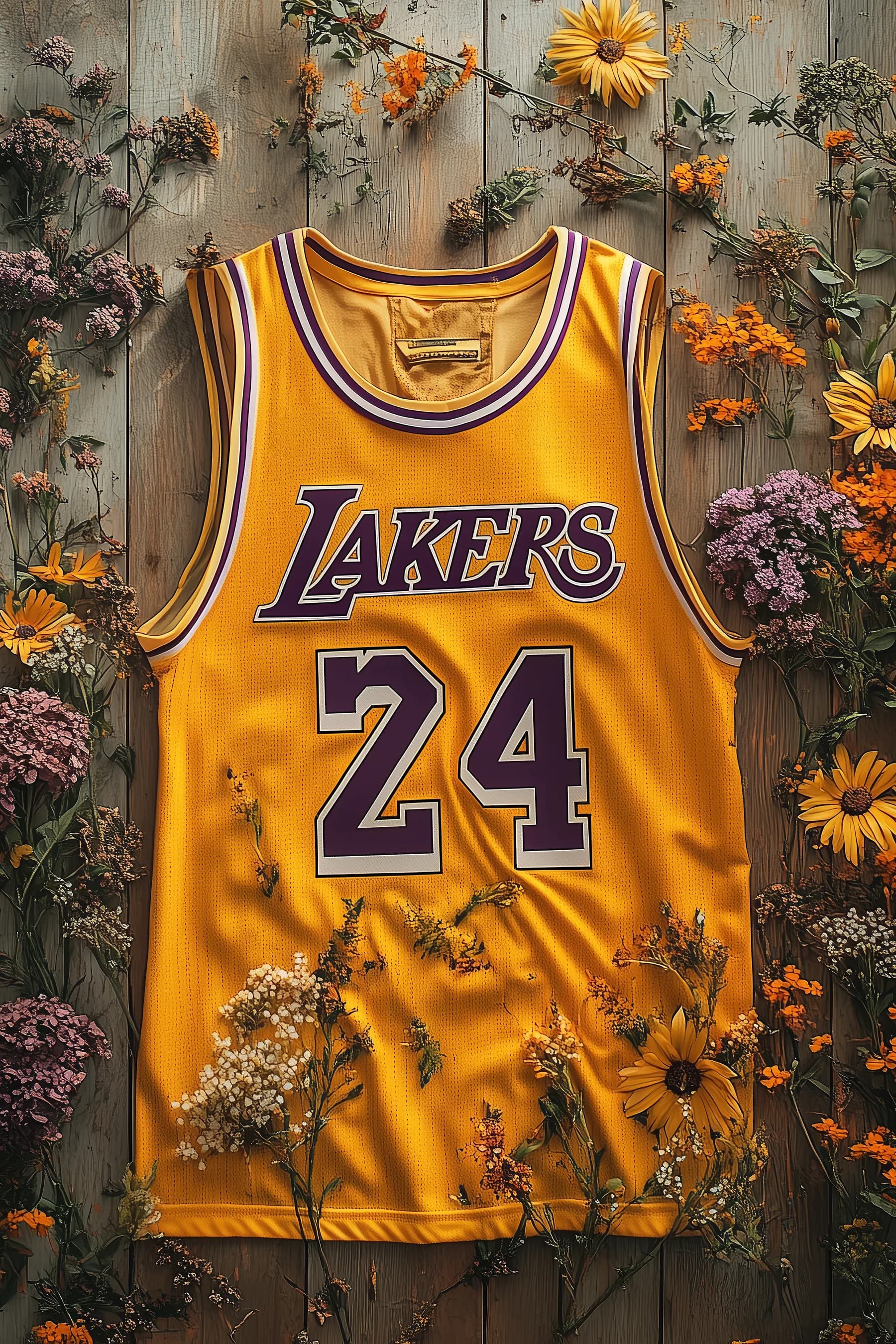 Camiseta Lakers 24 con Flores Amarillas
