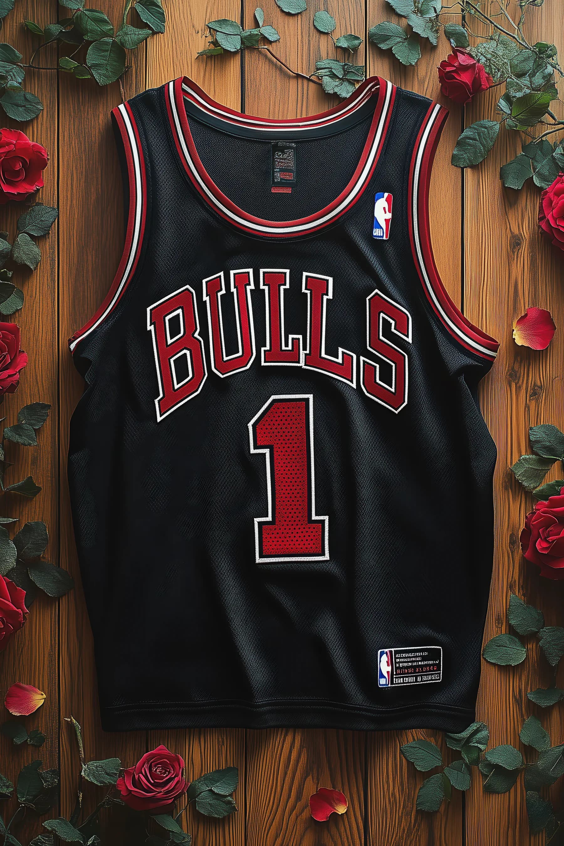 Camiseta Bulls 1 Negra con Rosas