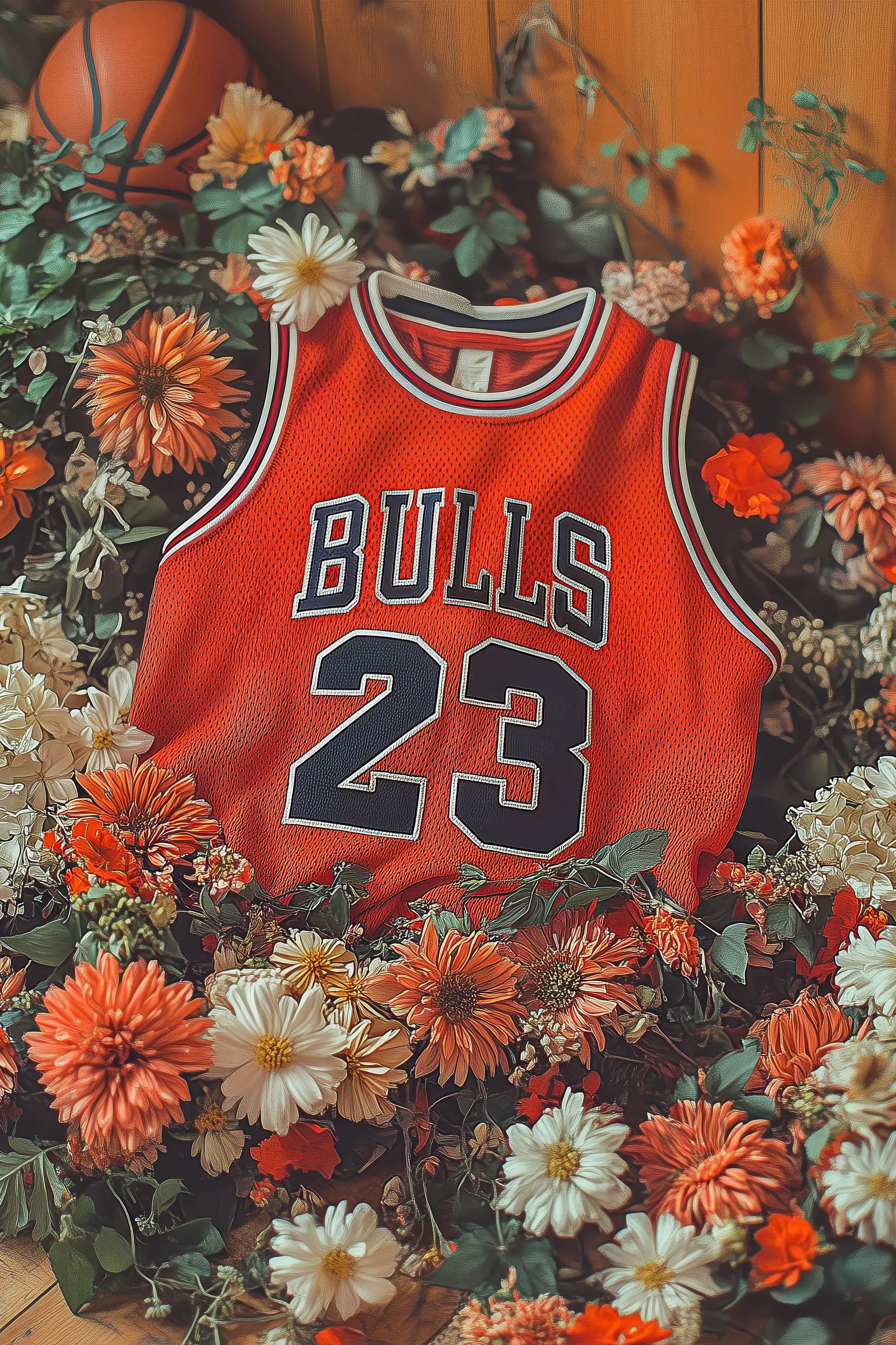 Camiseta Bulls 23 Naranja con Flores Silvestres