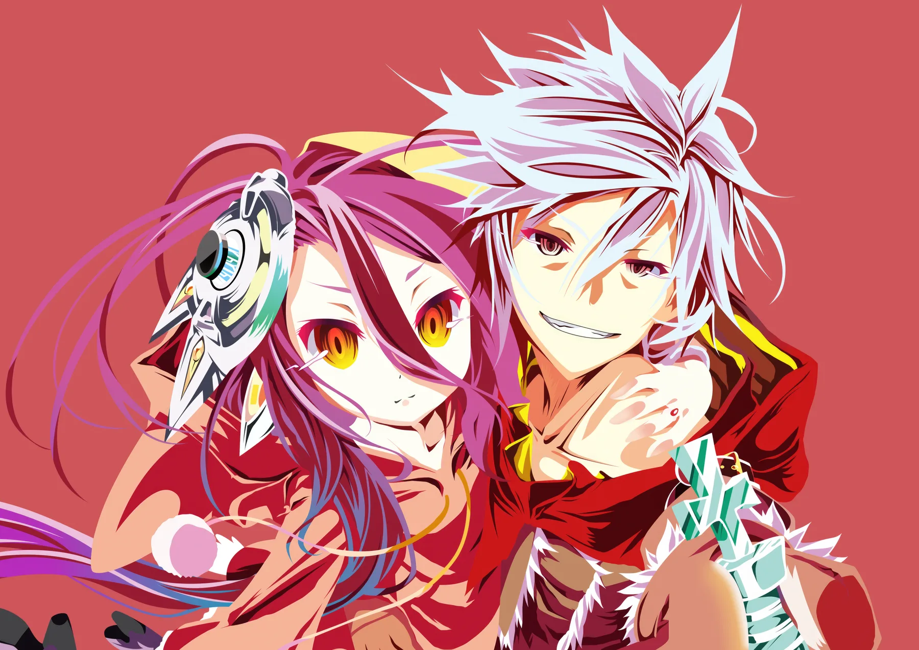 Sora y Shiro Retrato Fondo Rojo