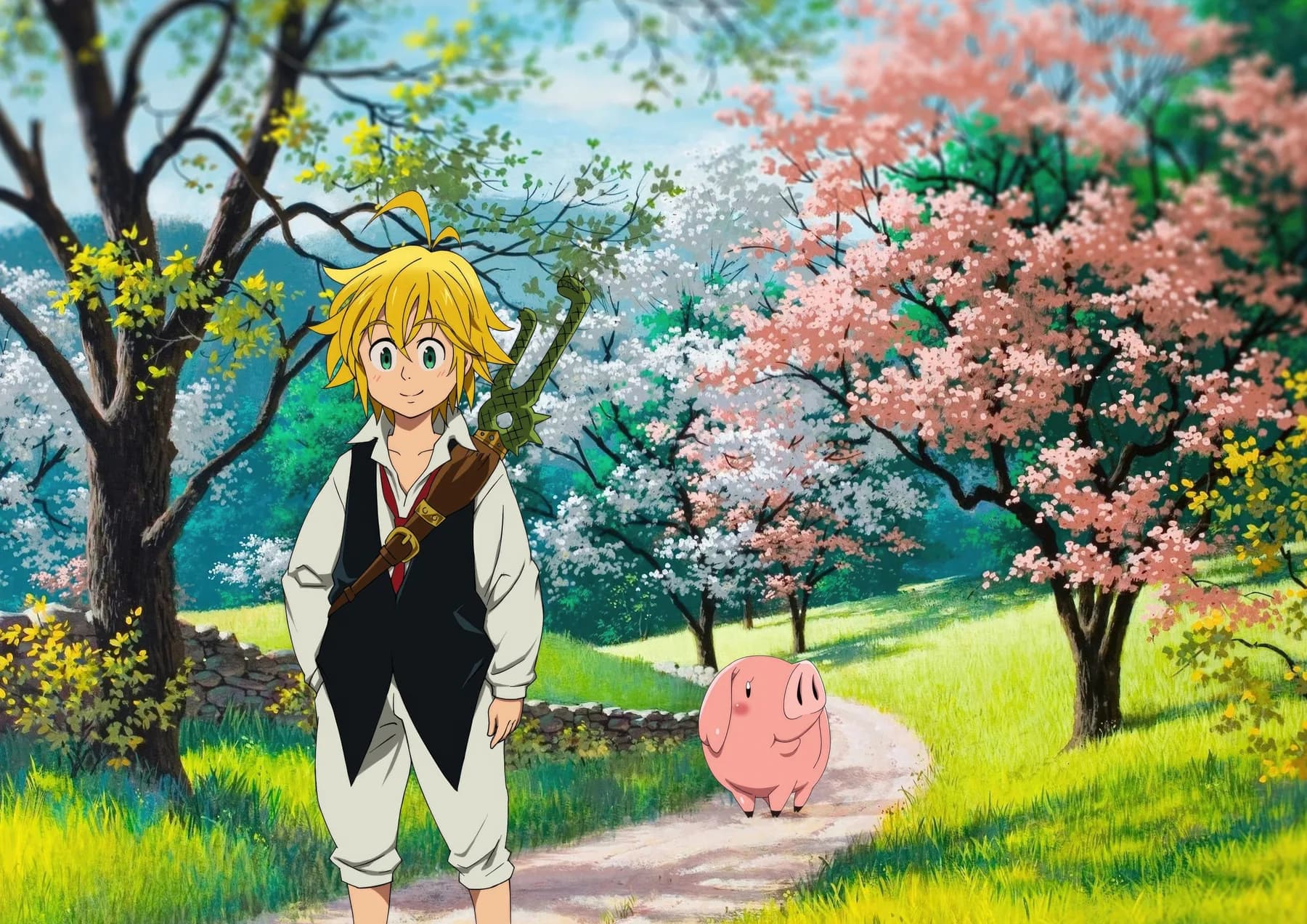Meliodas Caminando con Espada entre Flores