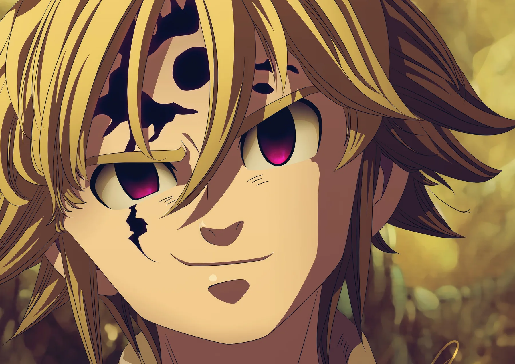 Meliodas Rostro Agrietado Ojos Rosados