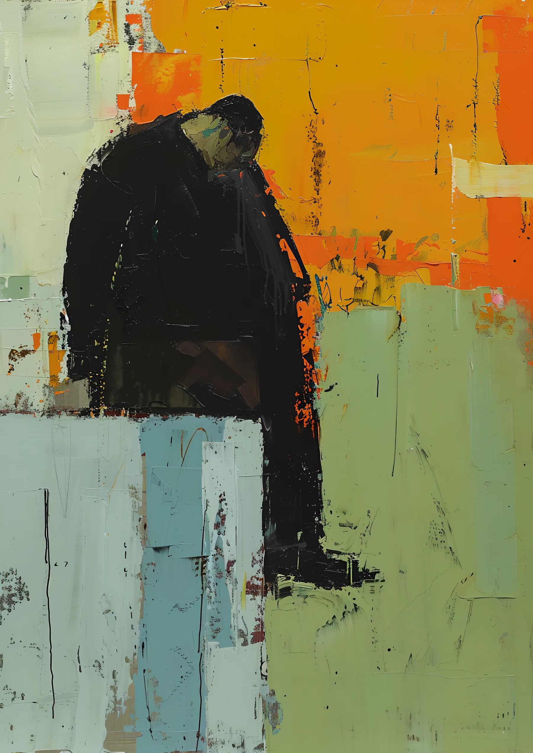 Hombre Solitario Abstracto Naranja y Verde