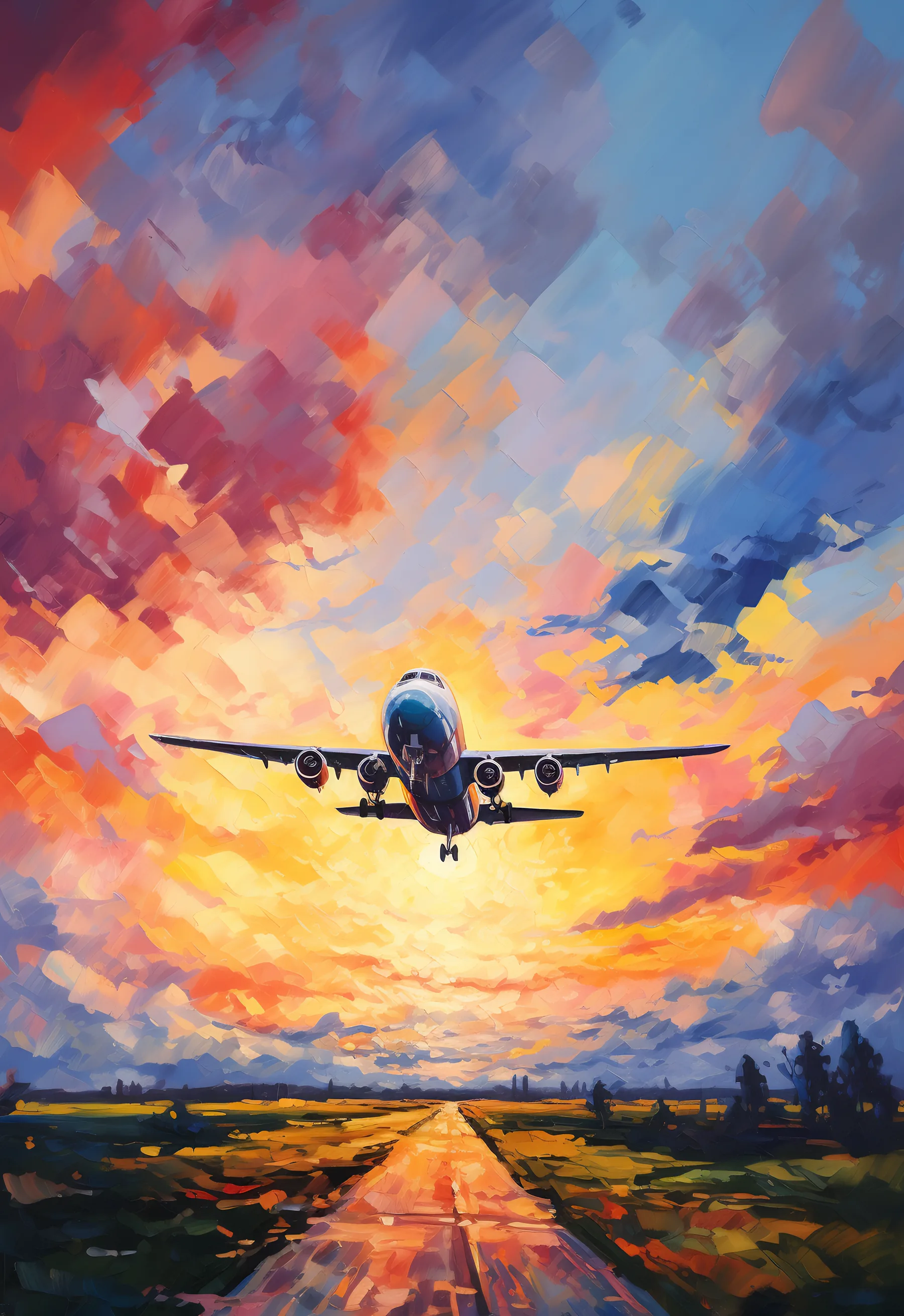 Avion Despegando al Atardecer