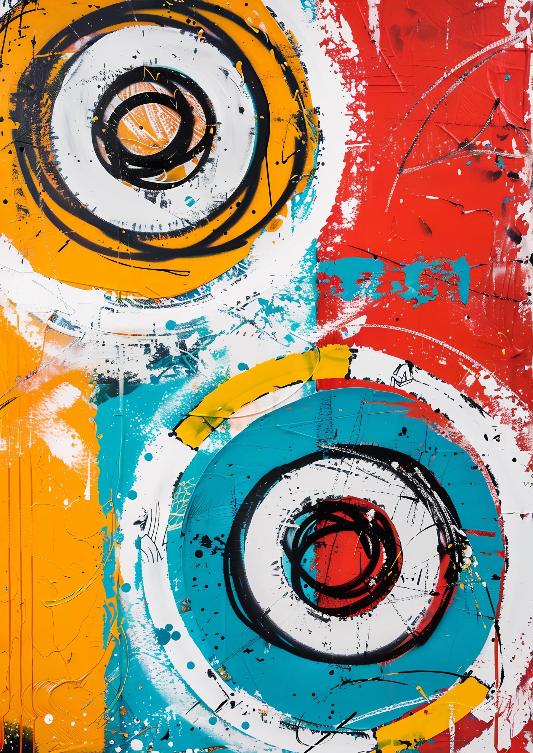 Abstracto Pop Art Espirales Rojo y Turquesa