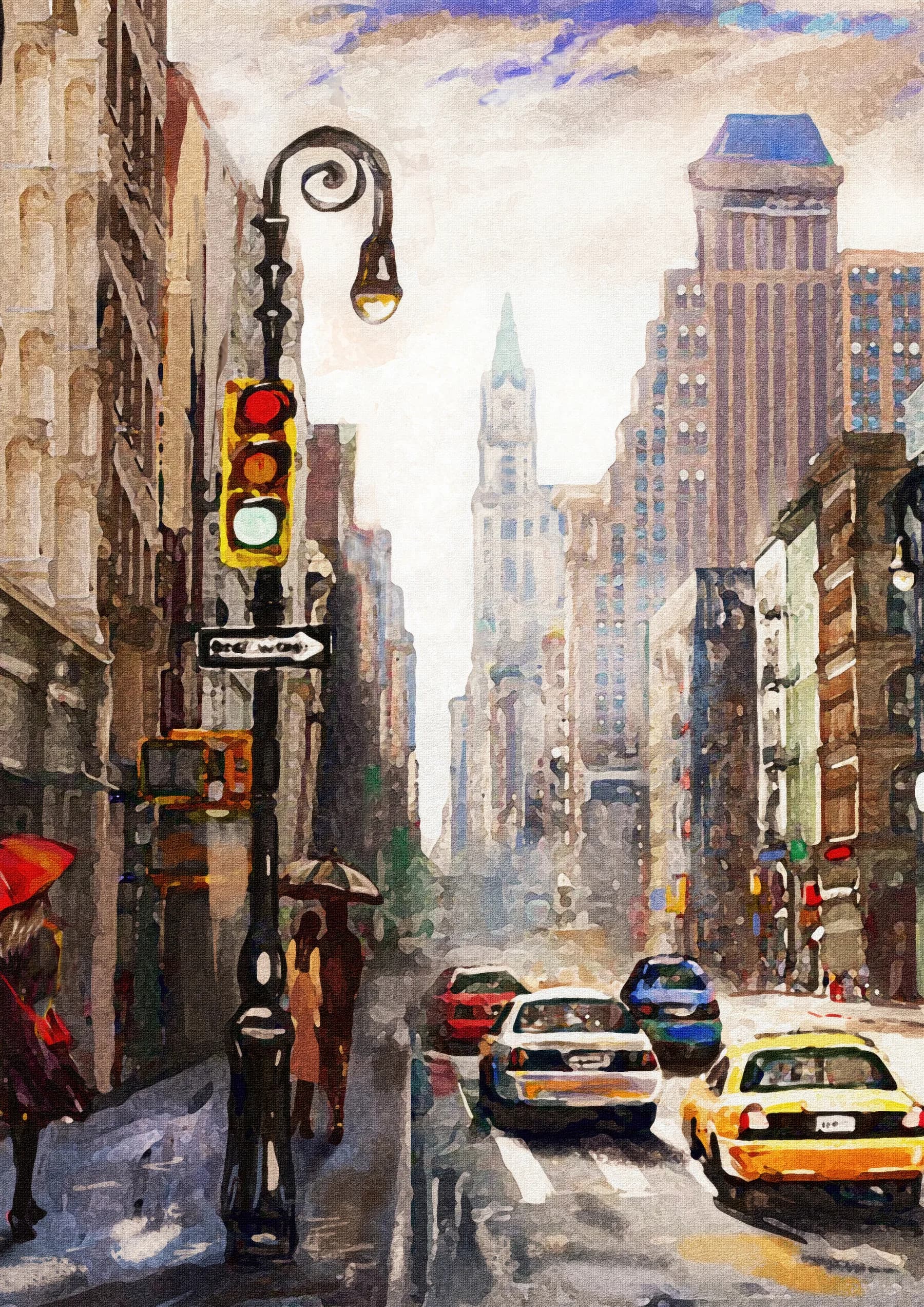 Nueva York Lluvia Estilo Oleo
