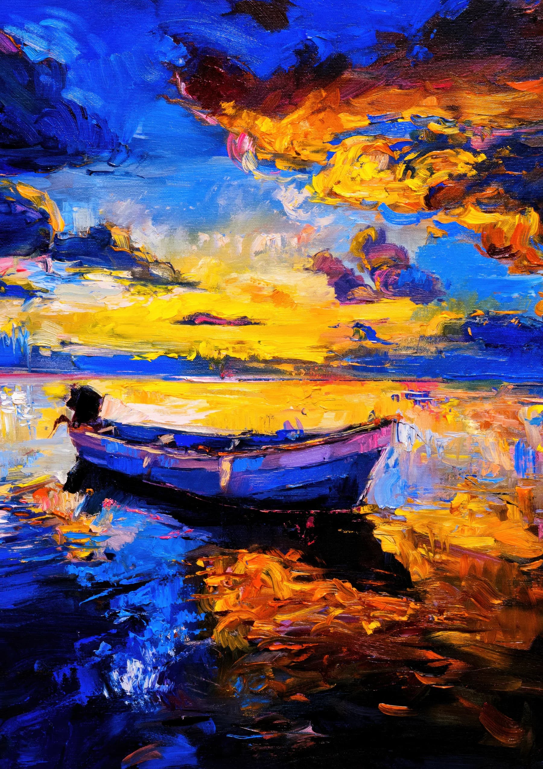 Barco al Atardecer Nubes Doradas