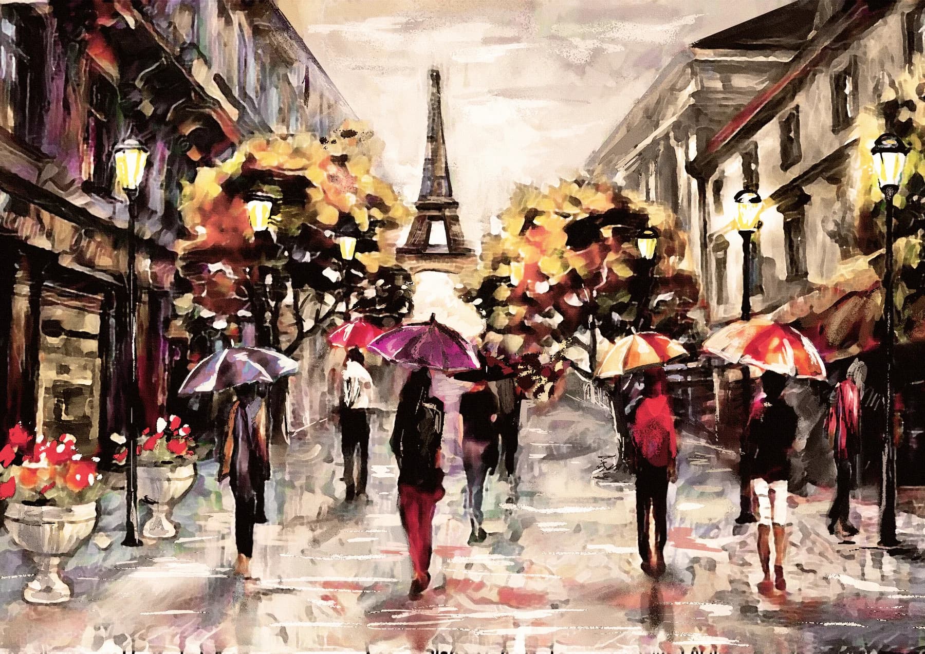 Paris Calle con Sombrillas Coloridas