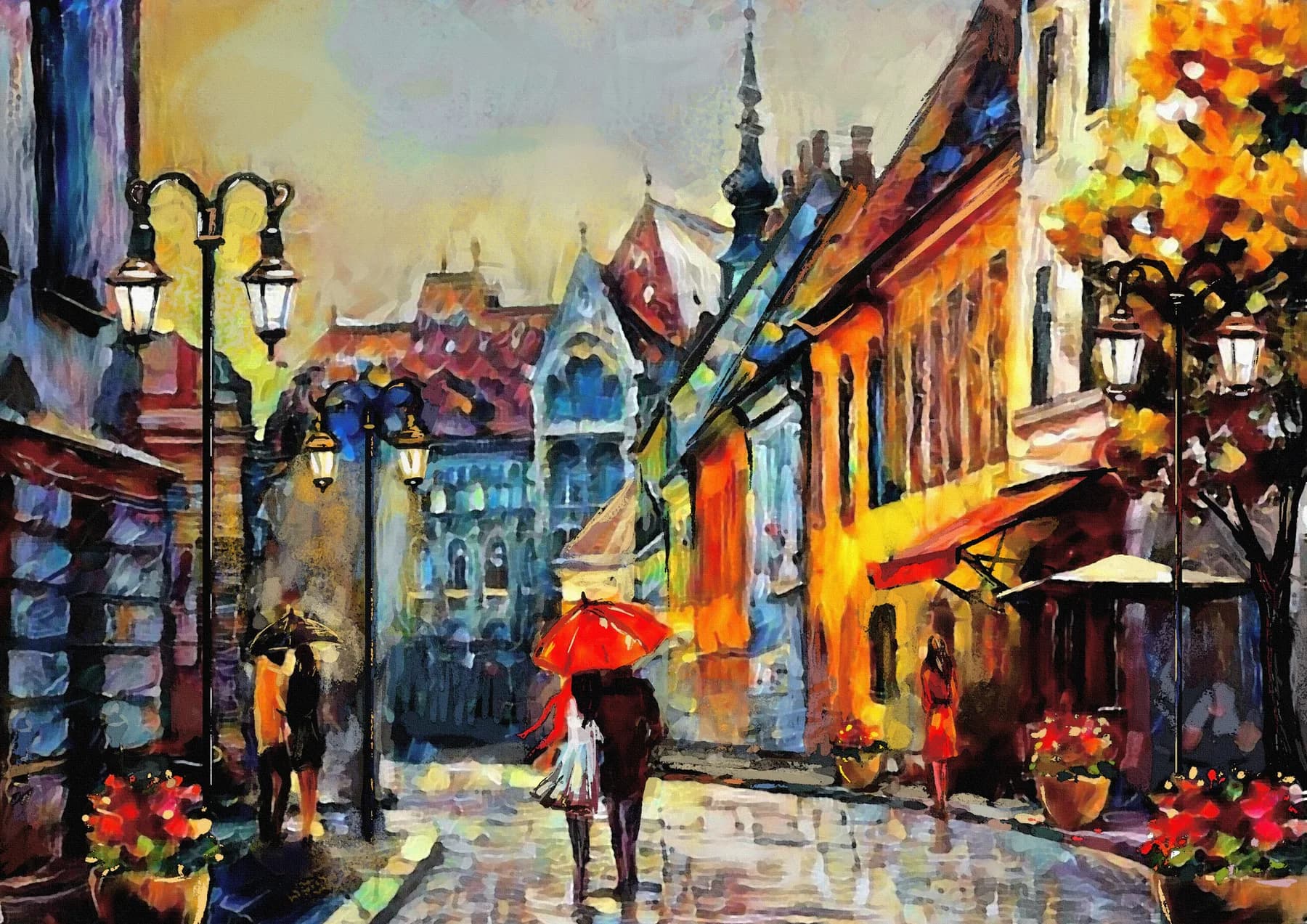 Calle Europea Antigua con Farolas