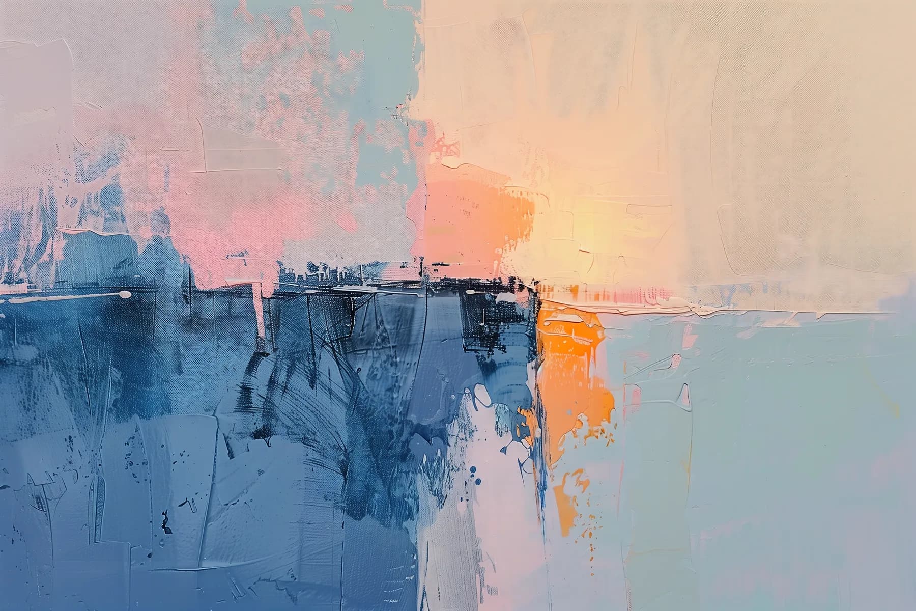 Abstracto Minimalista Atardecer Azul y Rosa