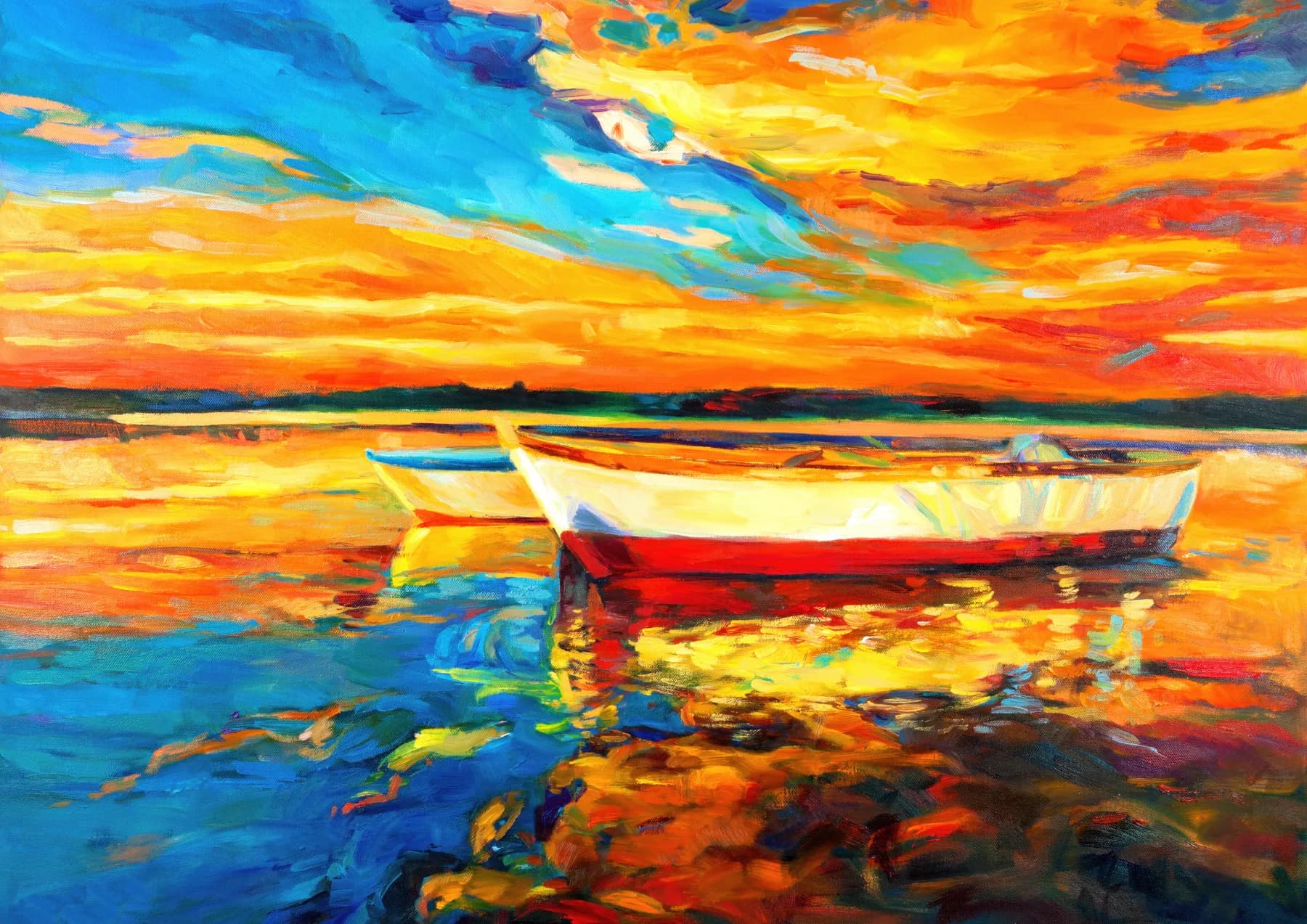 Botes al Atardecer Naranja y Azul