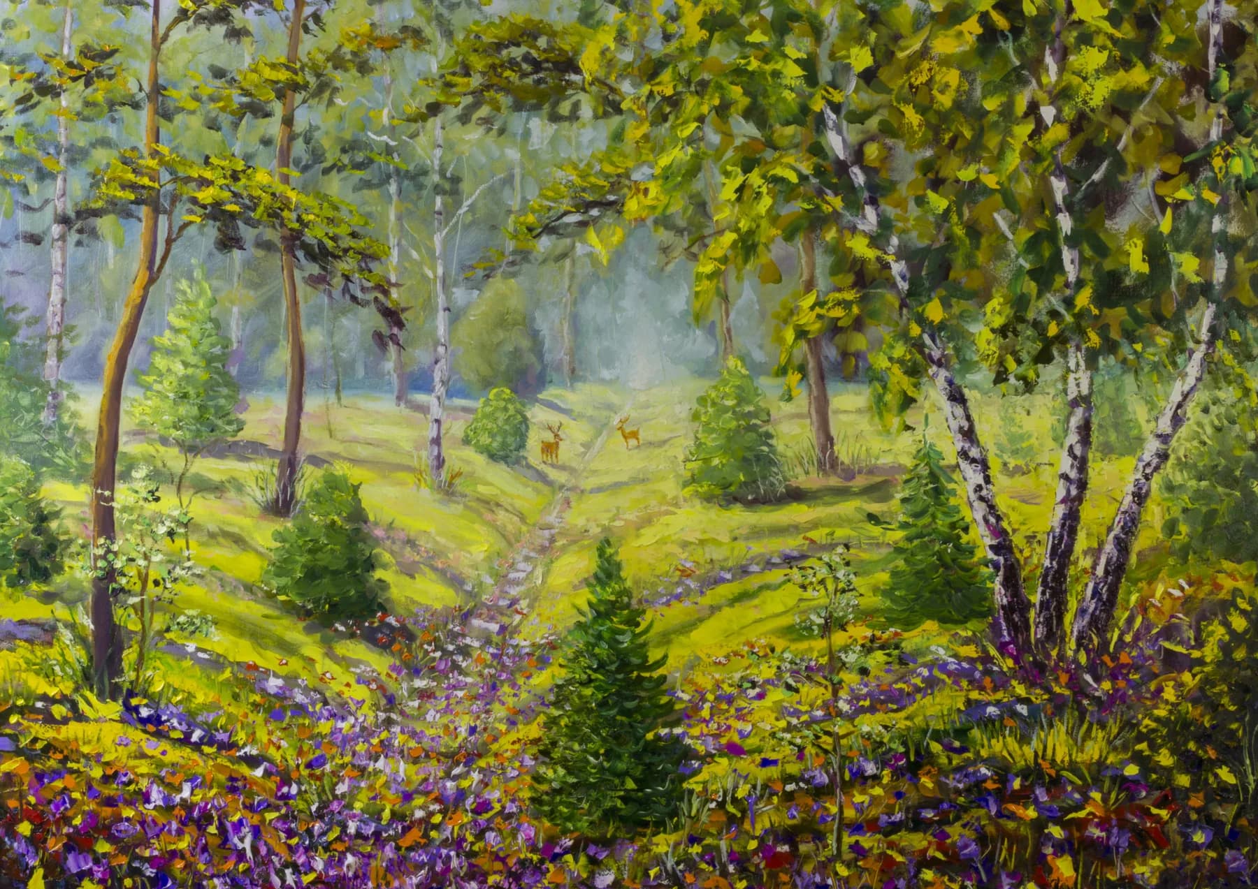 Sendero en el Bosque con Flores Silvestres