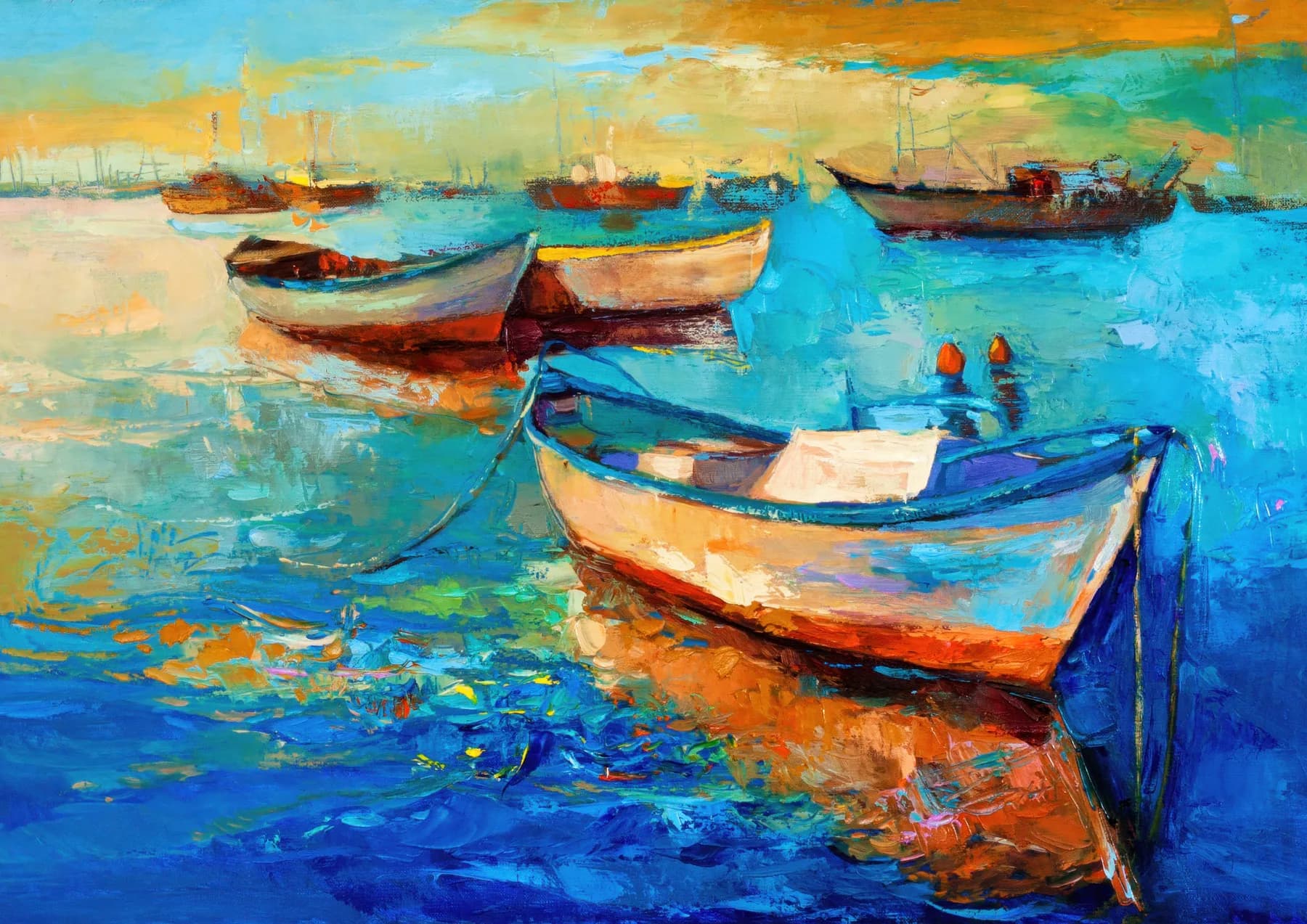 Barcos en el Puerto al Atardecer