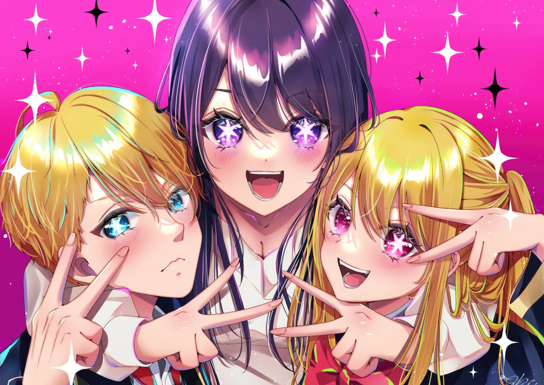 Oshi no Ko Trio Haciendo Senal de Paz