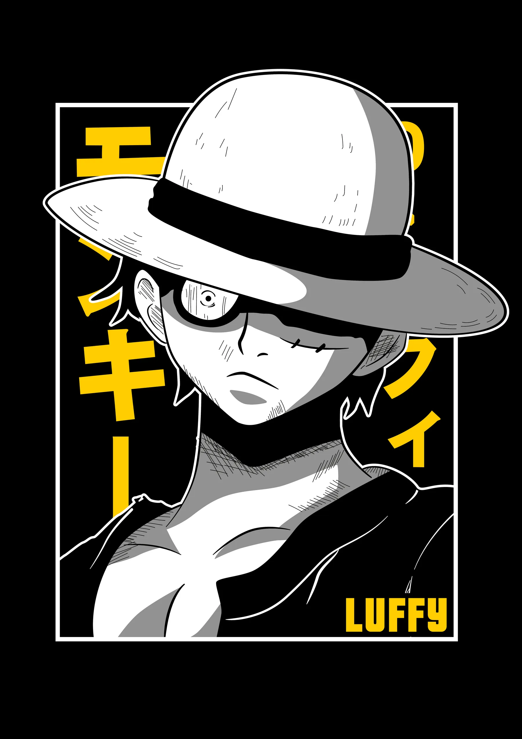Luffy Retrato Blanco y Negro