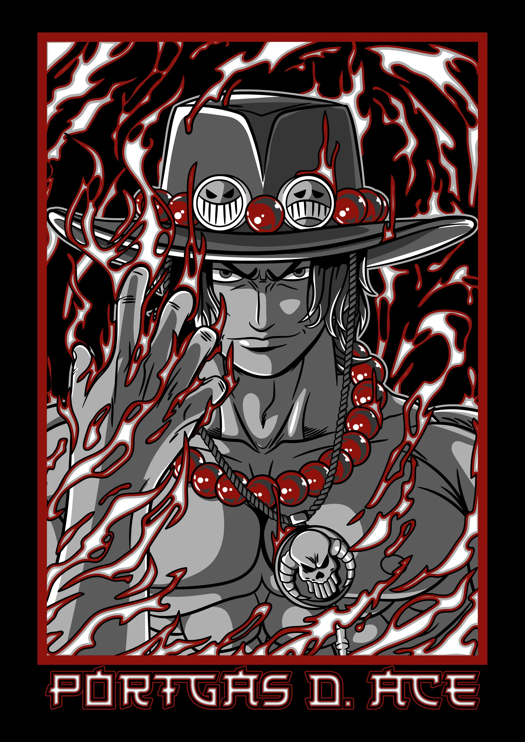 Portgas D. Ace Retrato Blanco y Negro