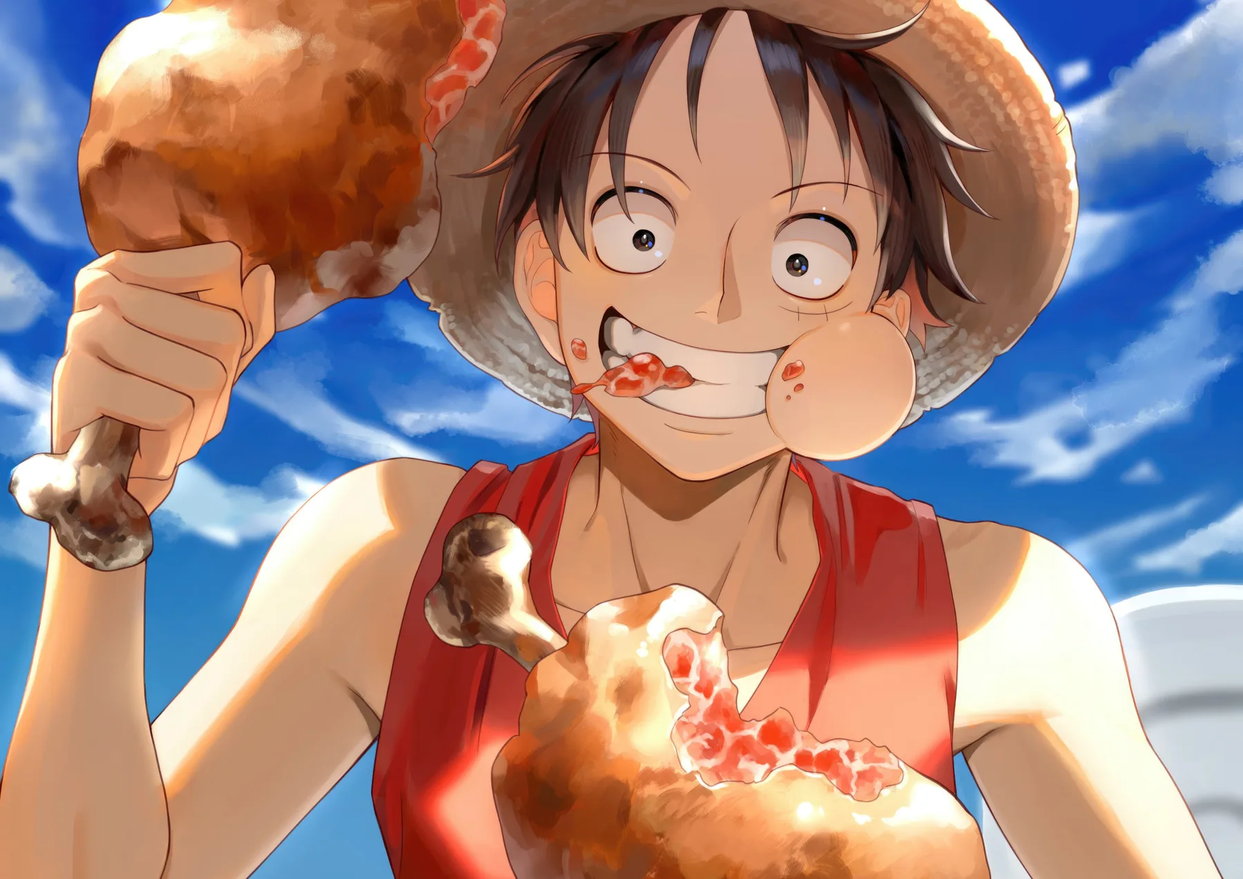 Luffy Comiendo Carne Feliz