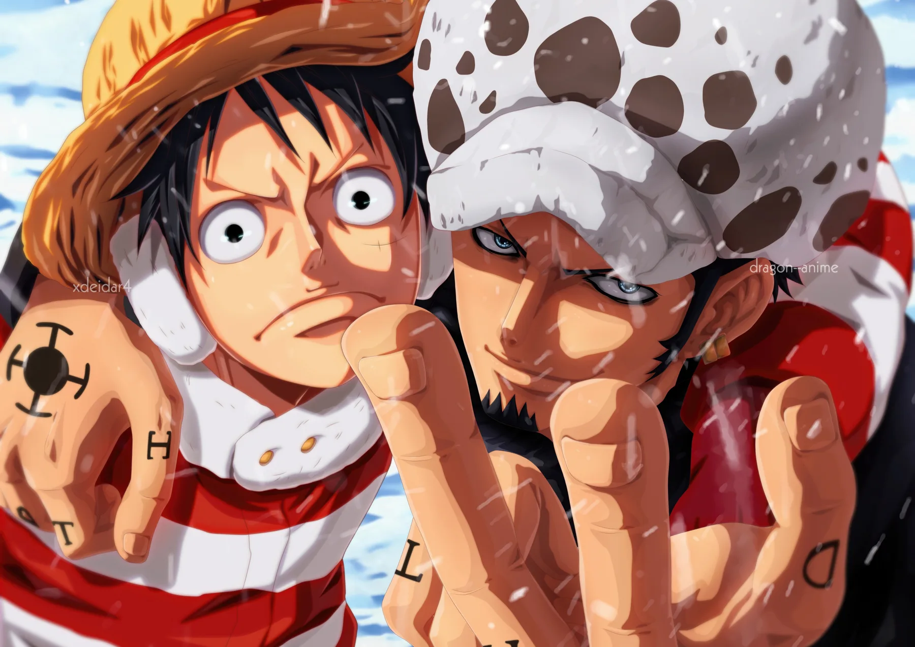 Luffy y Law Tatuaje D Nieve