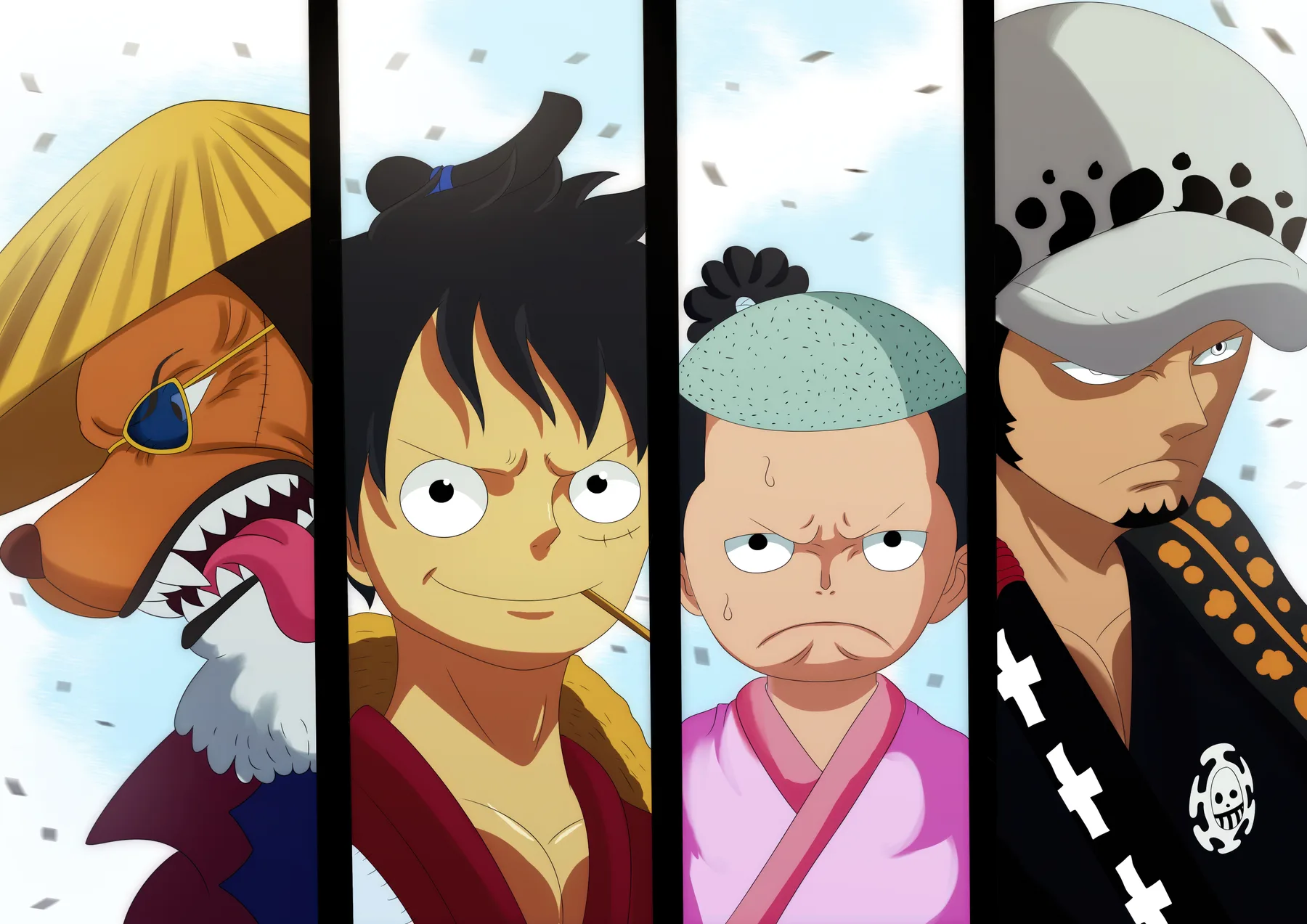 Chopper Luffy Kinemon y Law Wano Retratos
