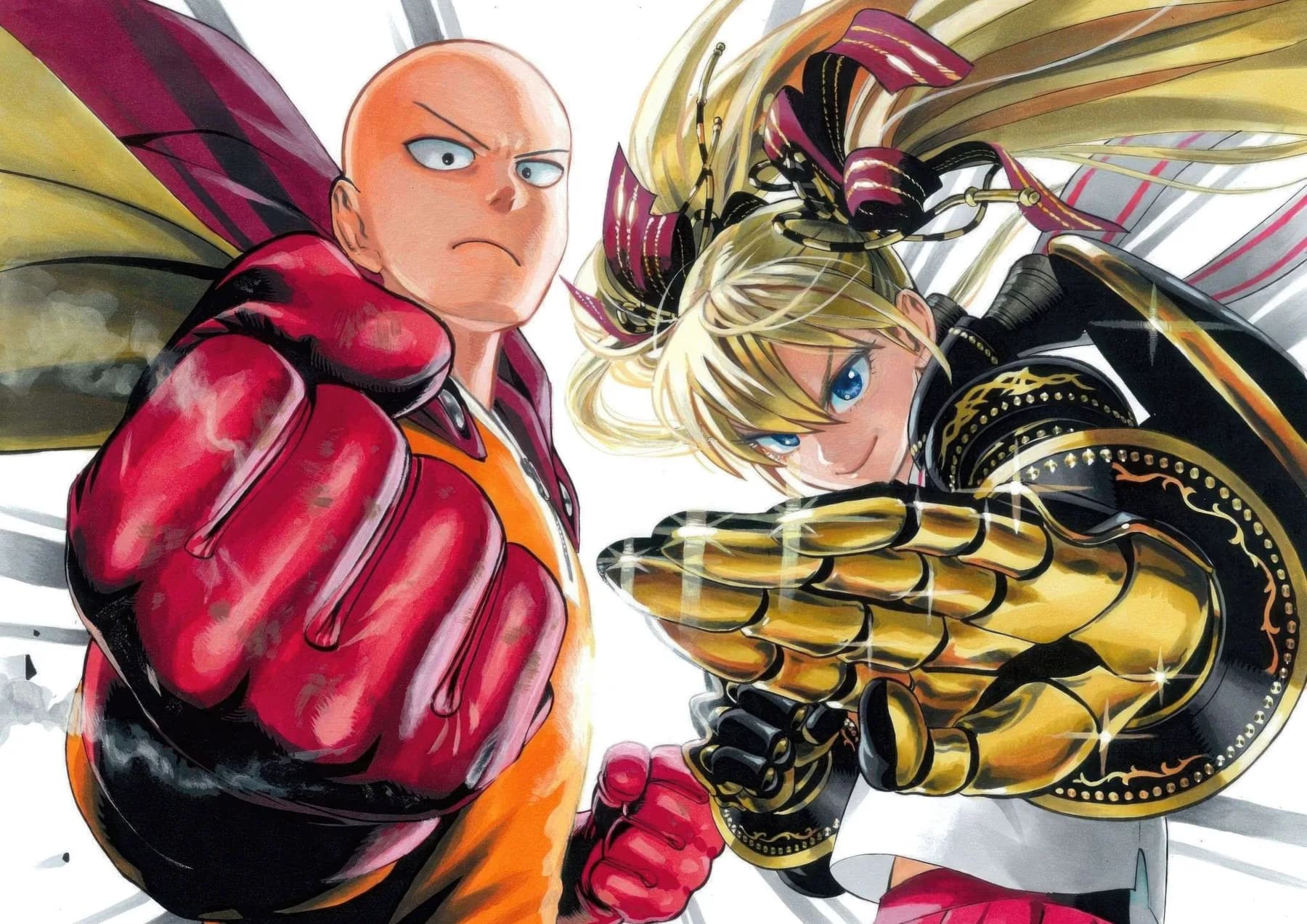 Saitama Choque de Punos con Guerrera Dorada