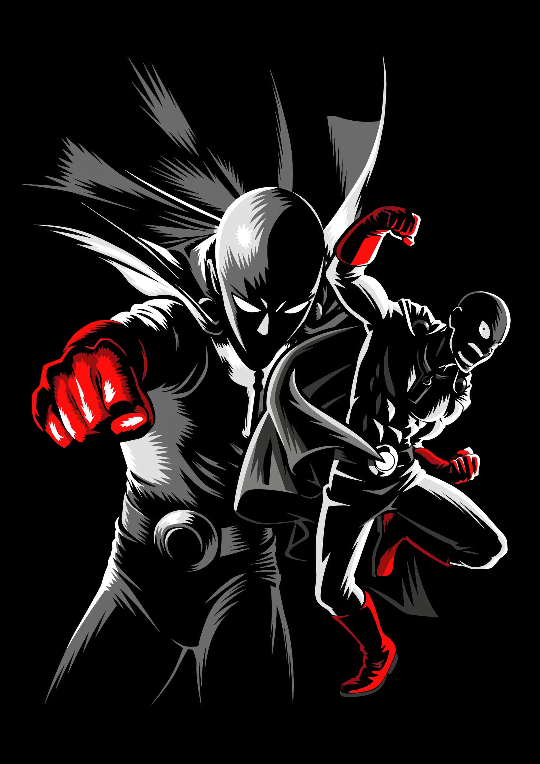 Saitama y Genos Duo Blanco Negro y Rojo