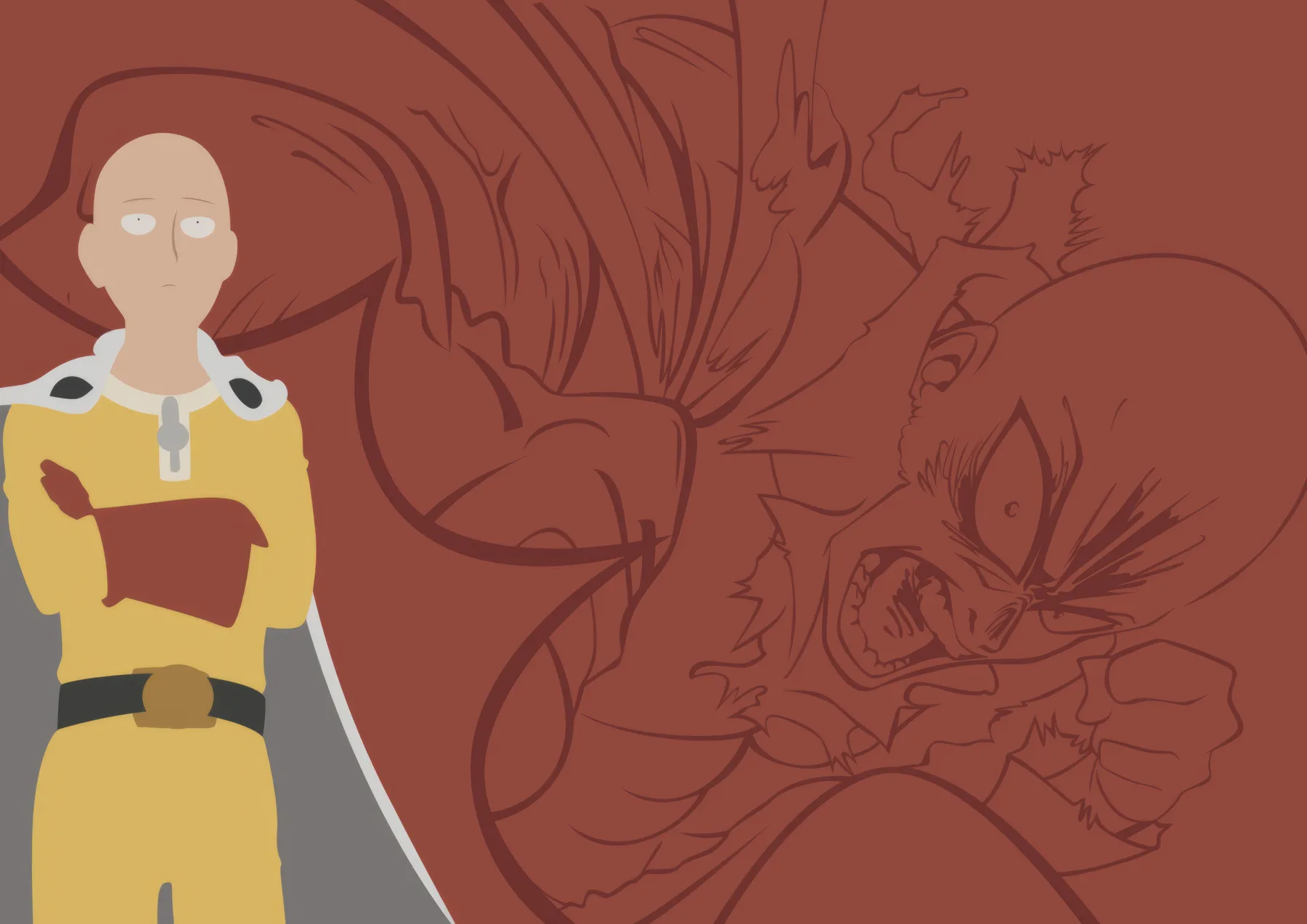 Saitama Minimalista con Dragon Rojo