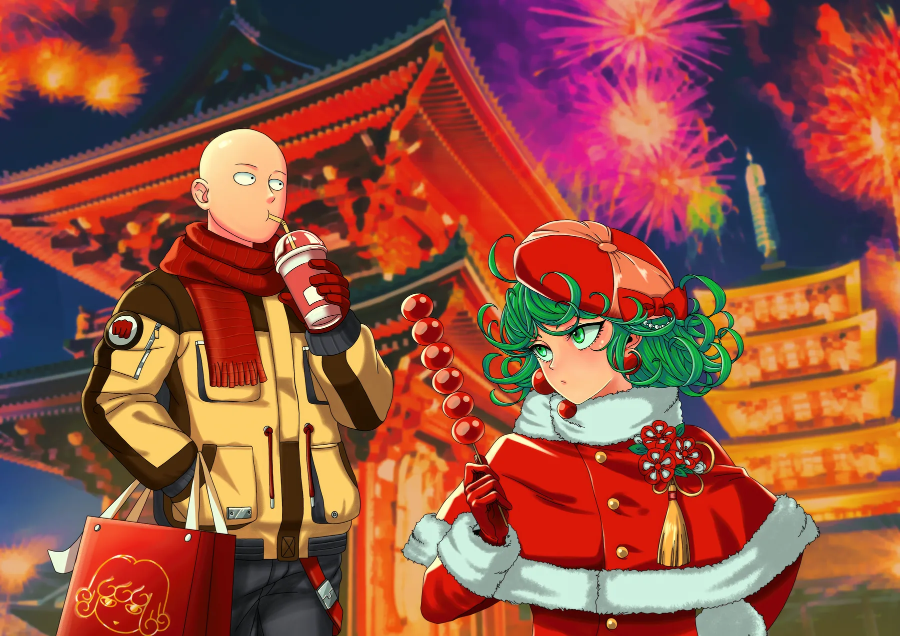 Saitama y Tatsumaki en Festival de Ano Nuevo