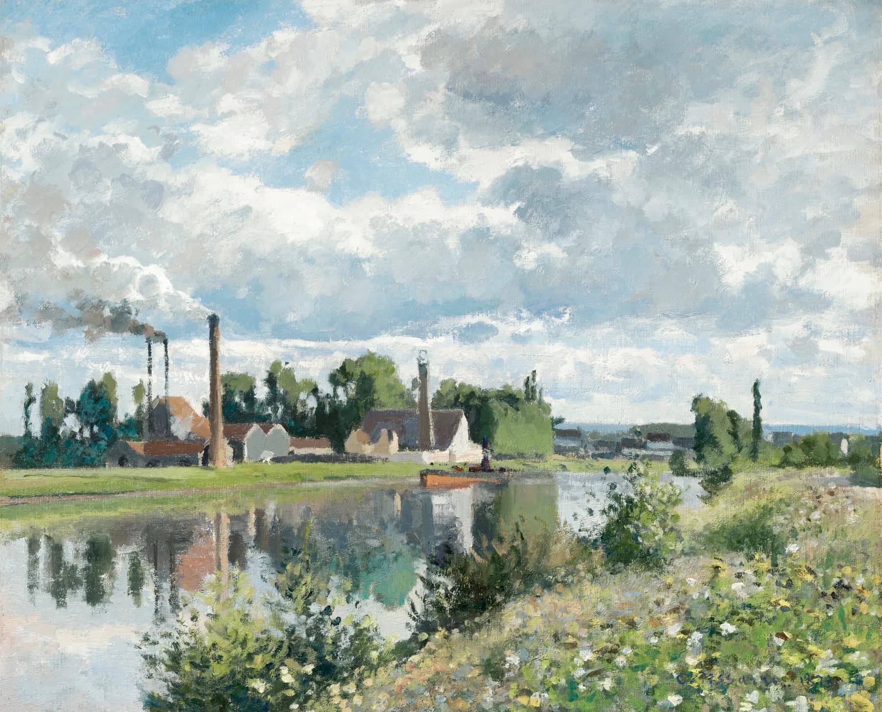 Rio con Fabrica y Nubes - Pissarro