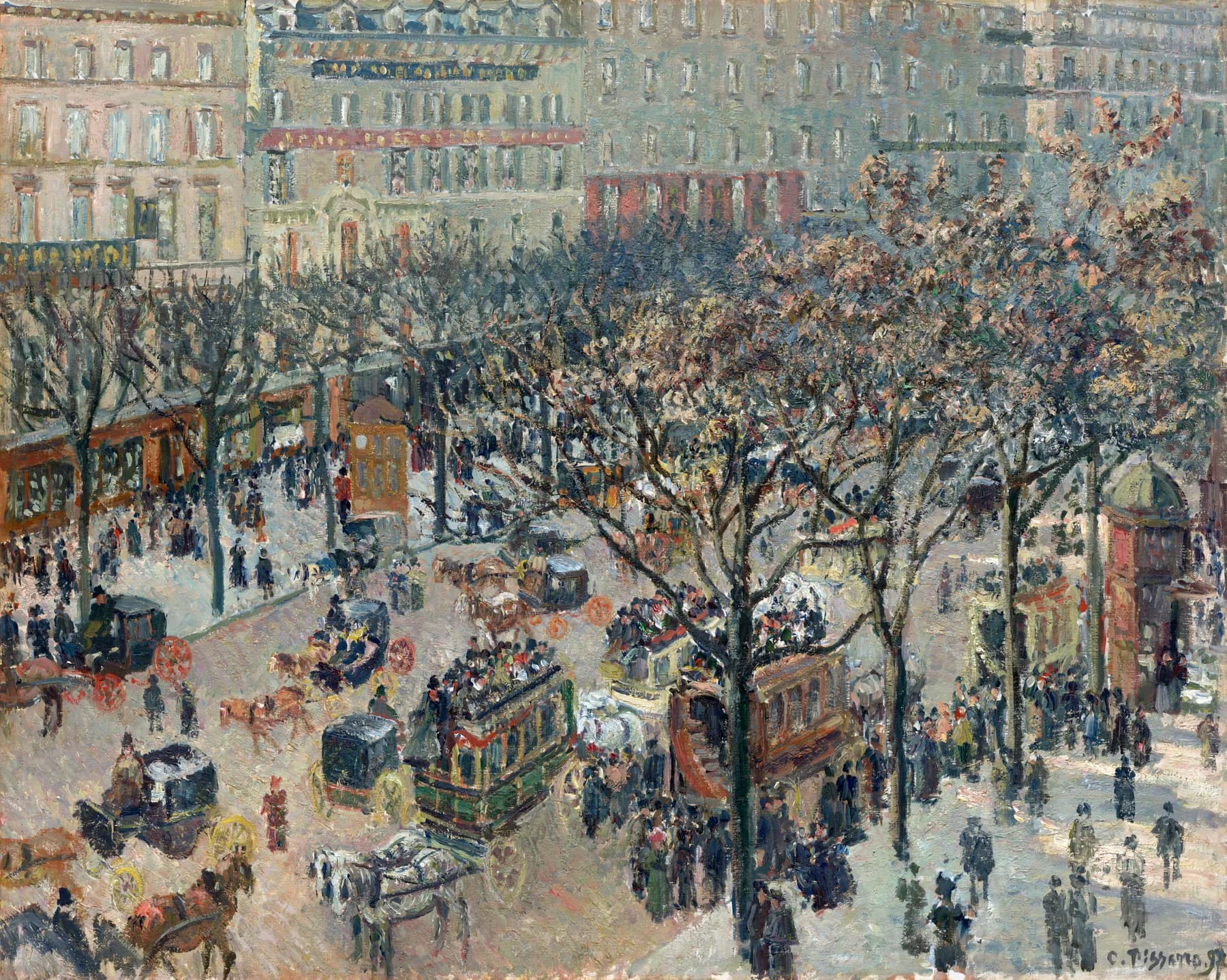 Calle de Paris con Tranvias bajo la Lluvia - Pissarro