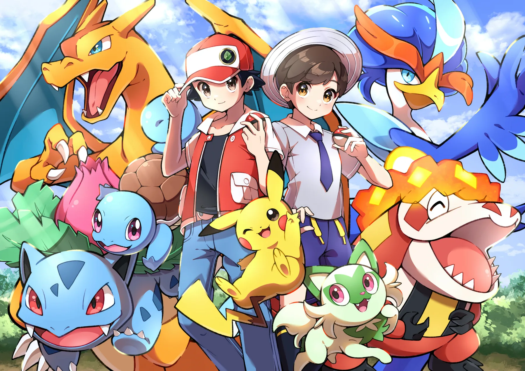 Red y Companero con Elenco Completo de Pokemon