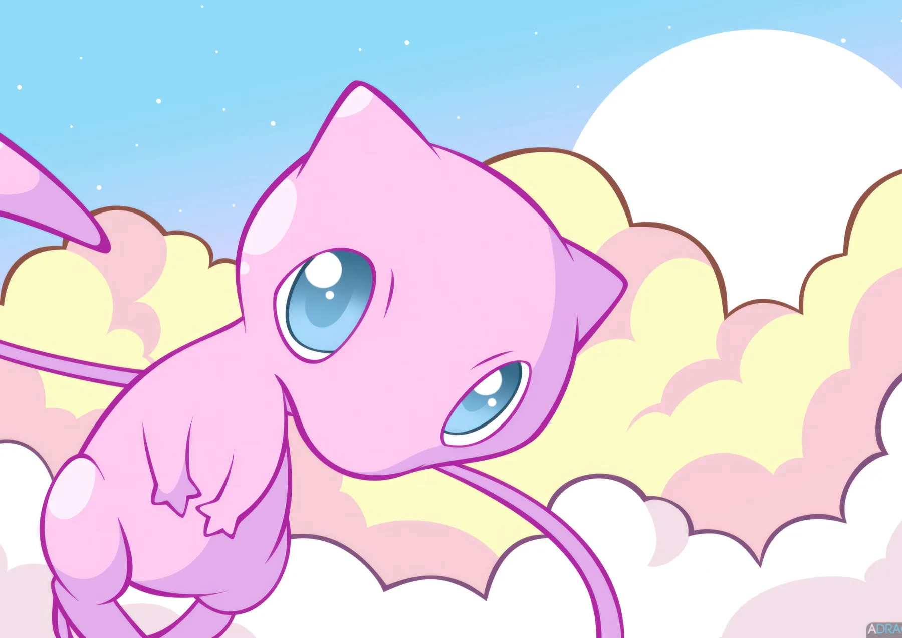 Mew Estilo Chibi entre Nubes