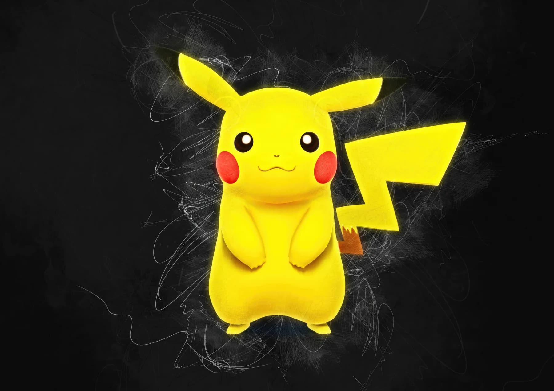 Pikachu Boceto Minimalista Fondo Negro
